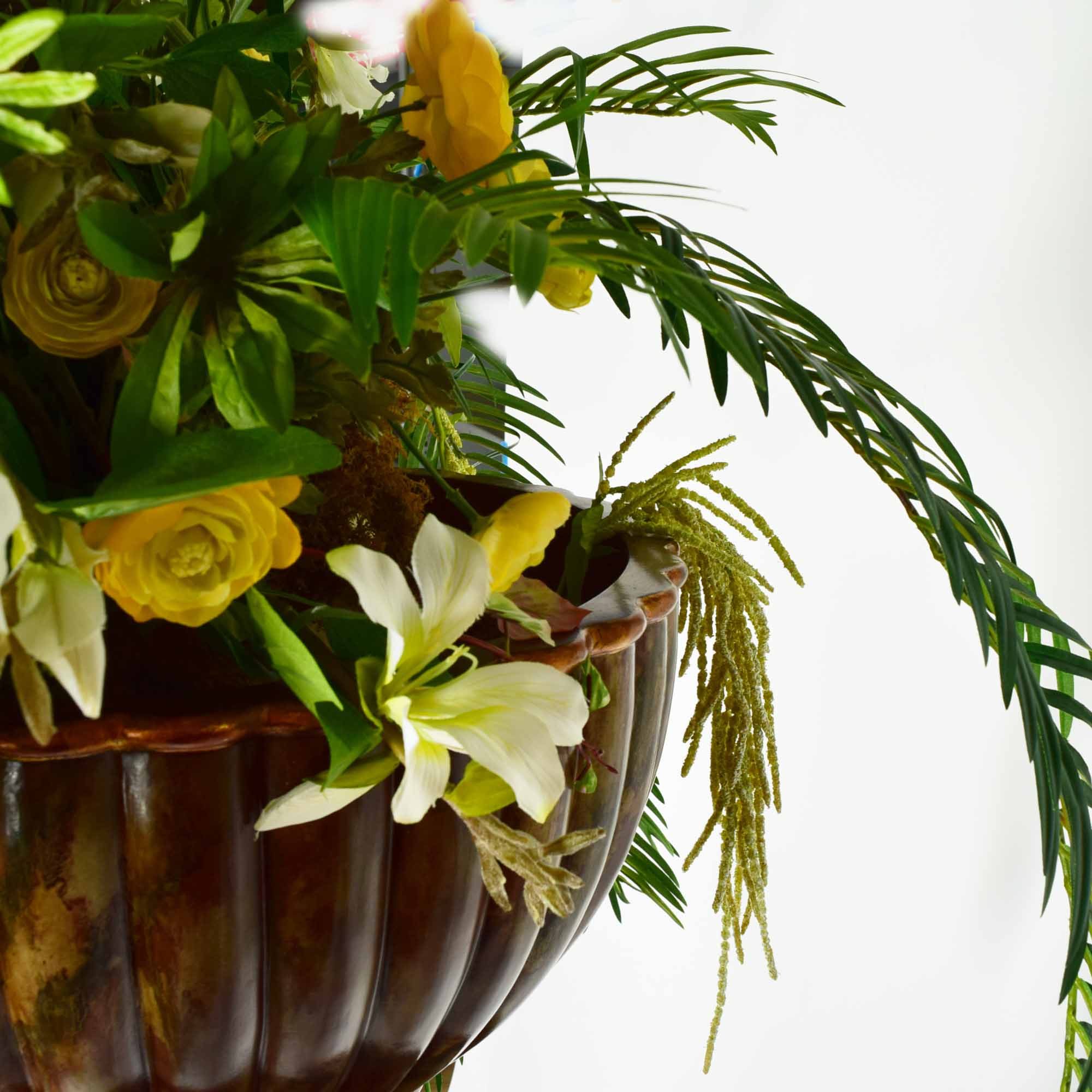 Molded Resin Pot with Fern and Mixed Bouquet