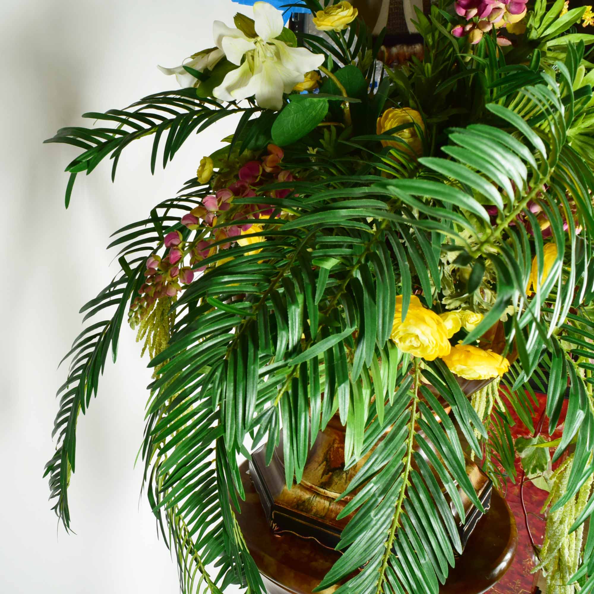 Molded Resin Pot with Fern and Mixed Bouquet