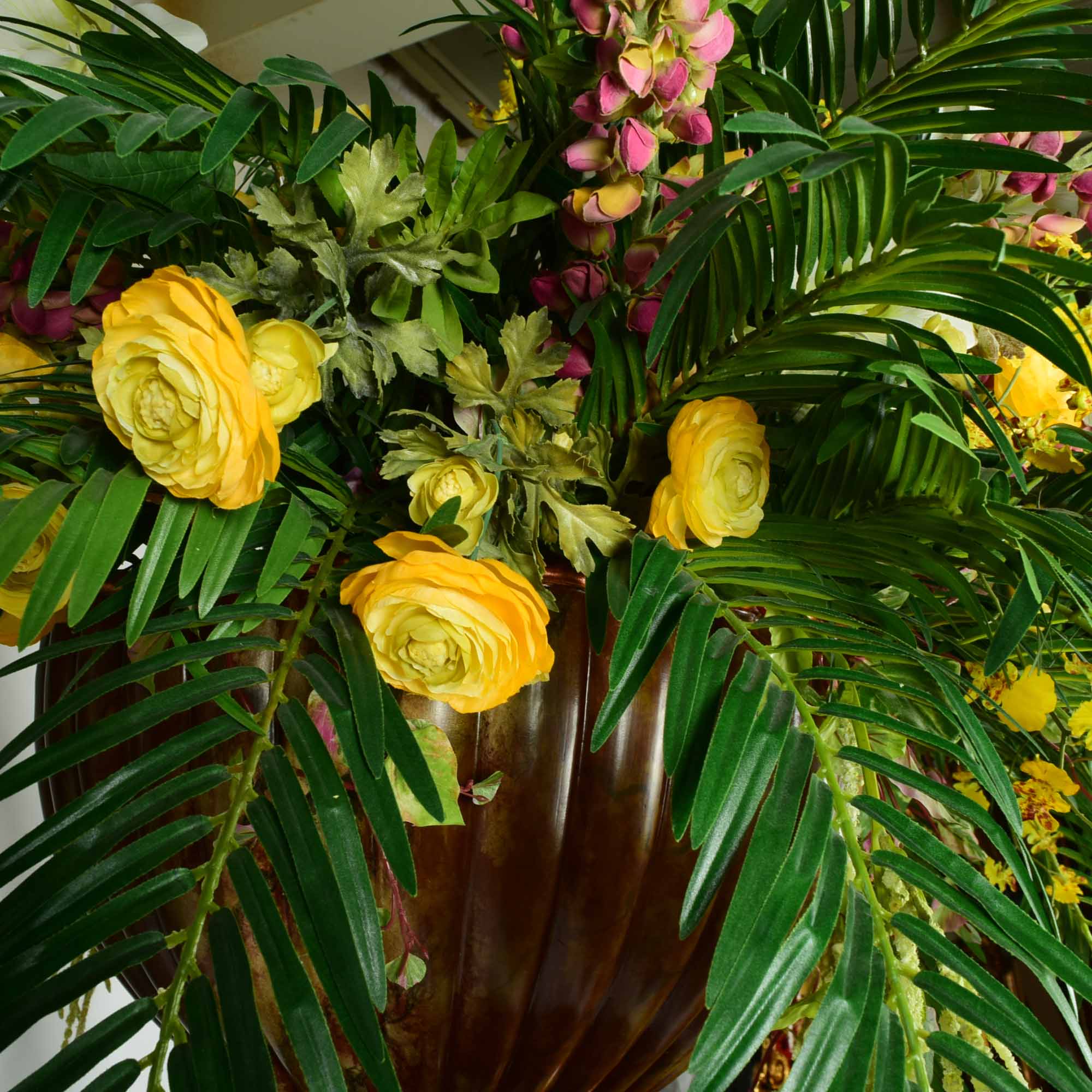 Molded Resin Pot with Fern and Mixed Bouquet