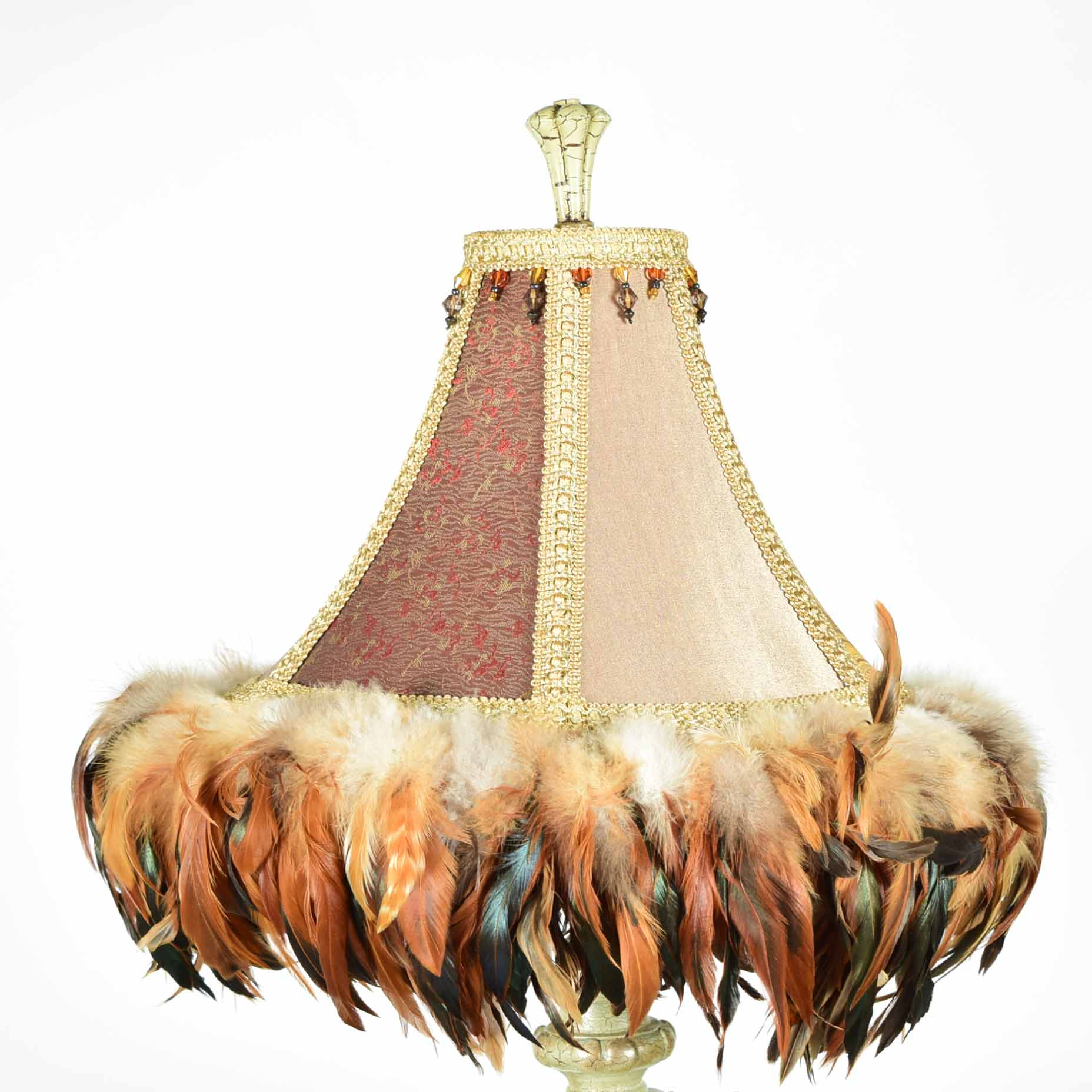Metal Urn Rococo Style Table Lamp with Feathered Shade