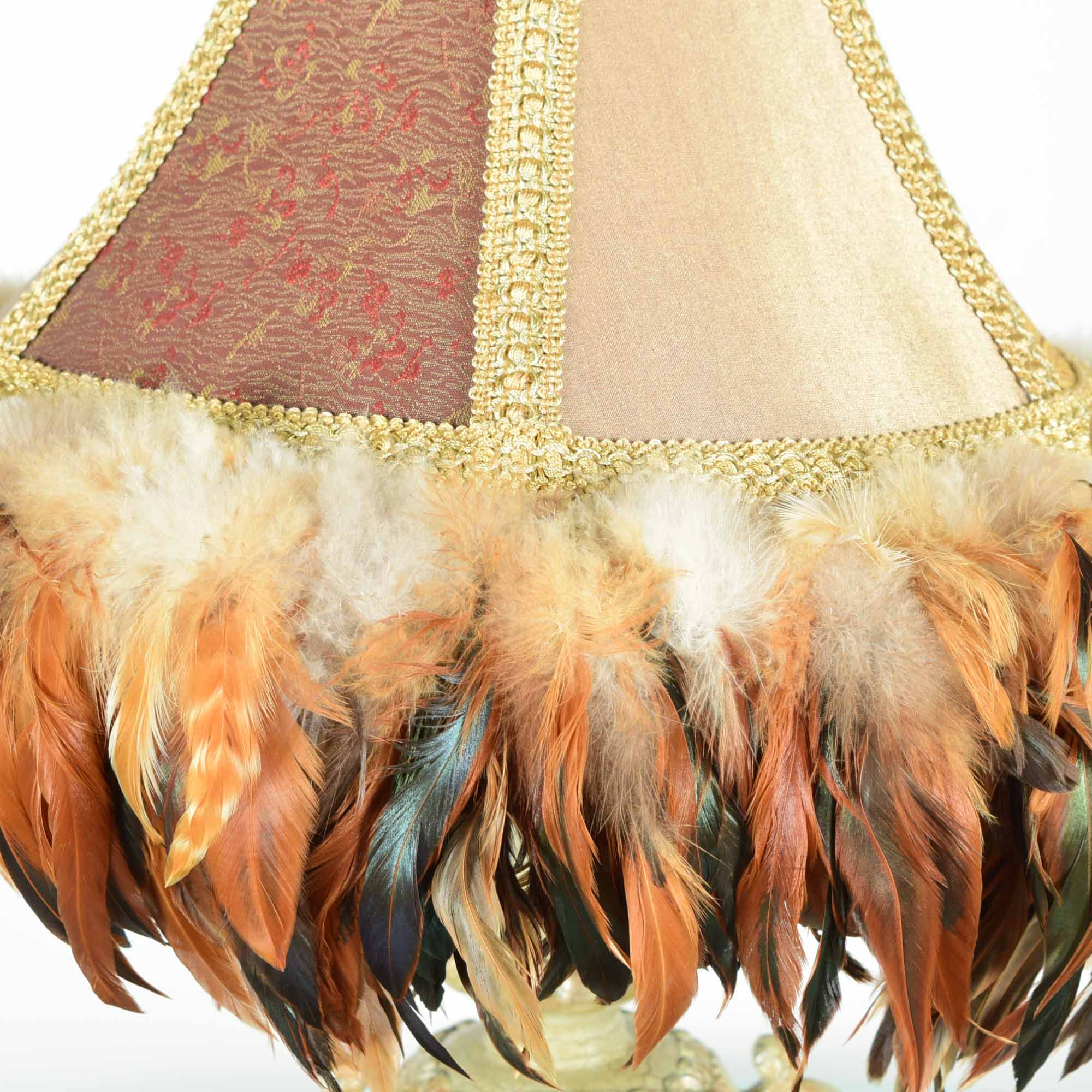 Metal Urn Rococo Style Table Lamp with Feathered Shade