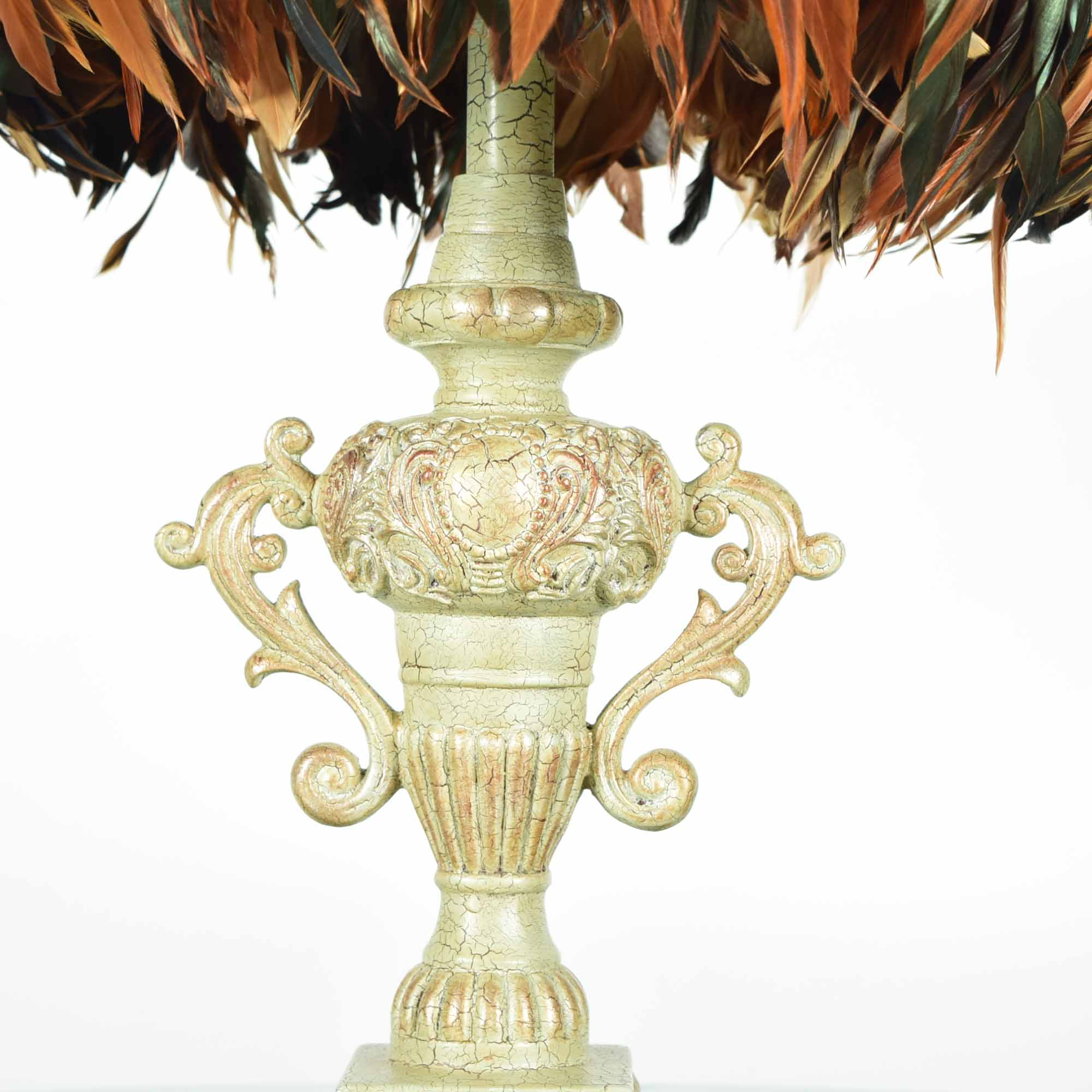 Metal Urn Rococo Style Table Lamp with Feathered Shade