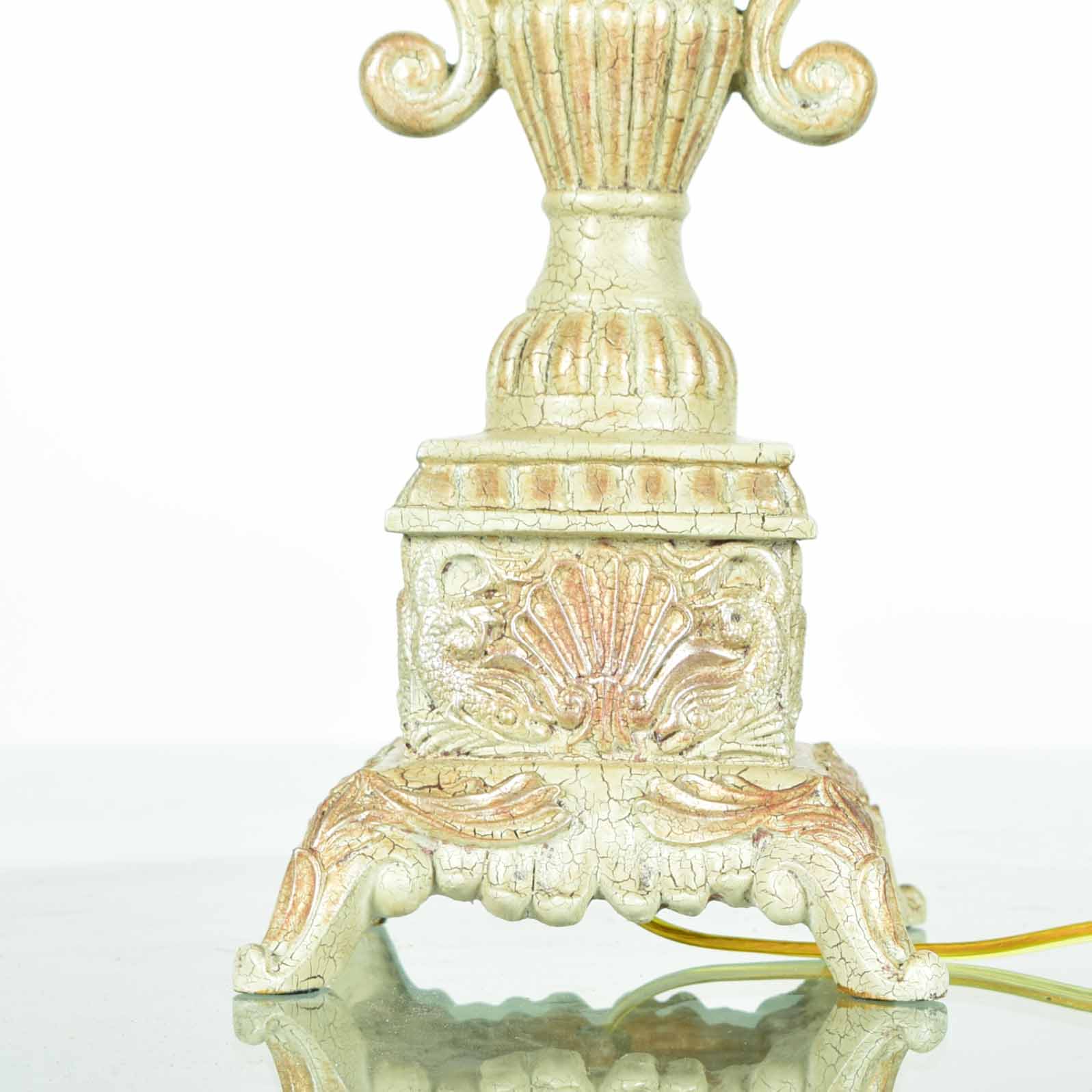 Metal Urn Rococo Style Table Lamp with Feathered Shade