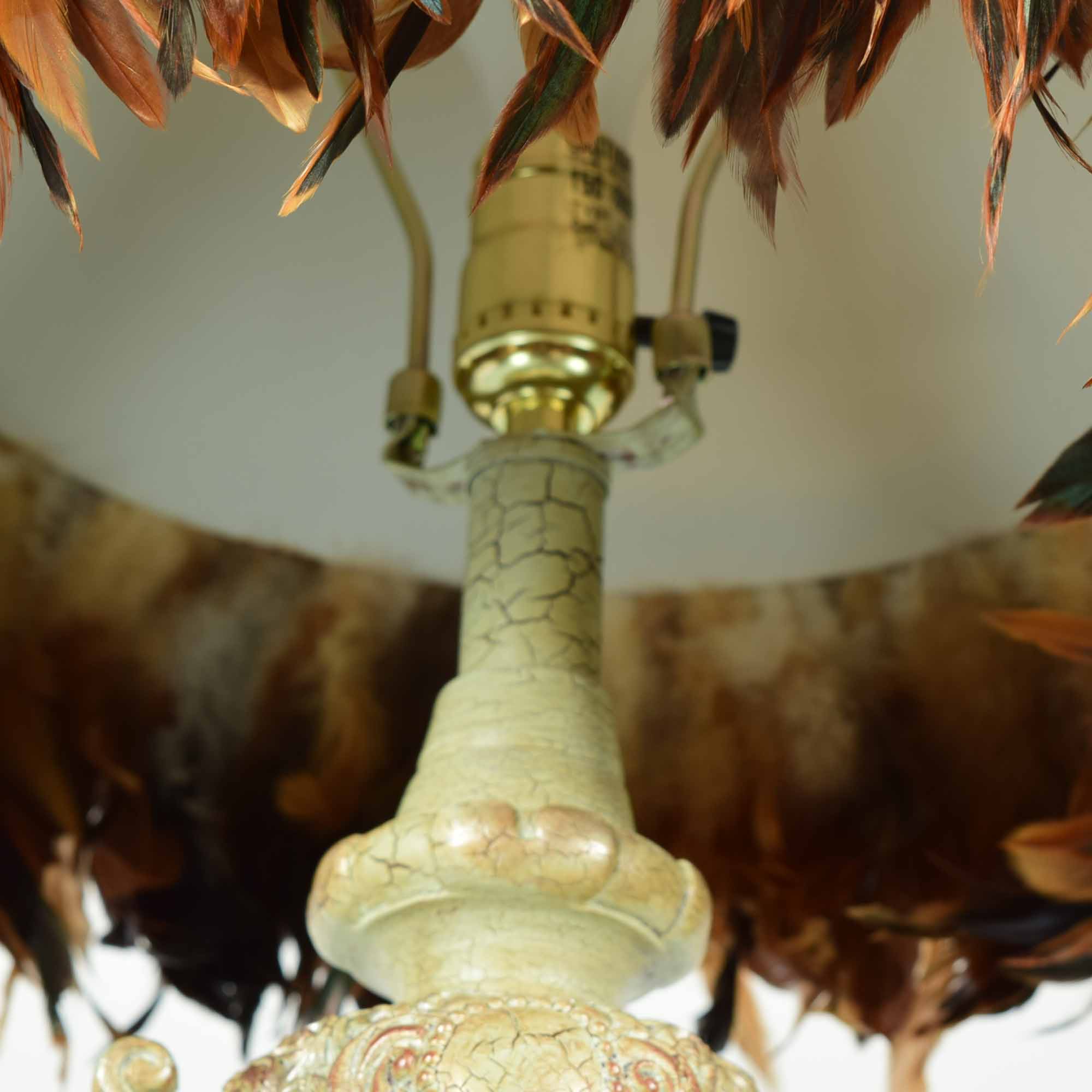 Metal Urn Rococo Style Table Lamp with Feathered Shade