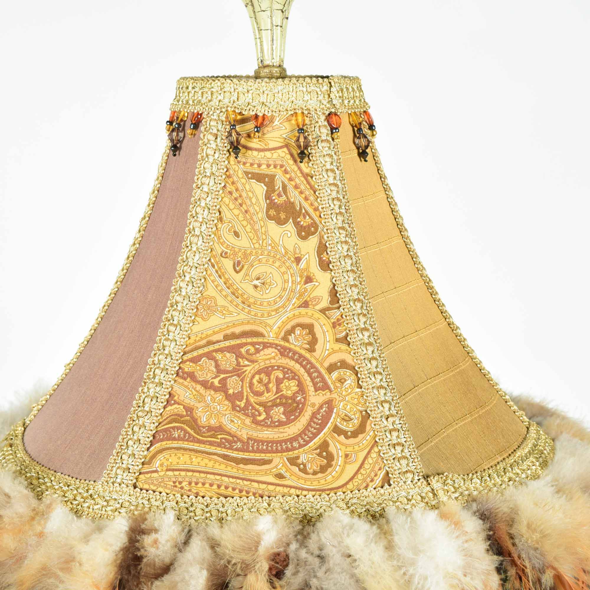 Metal Urn Rococo Style Table Lamp with Feathered Shade