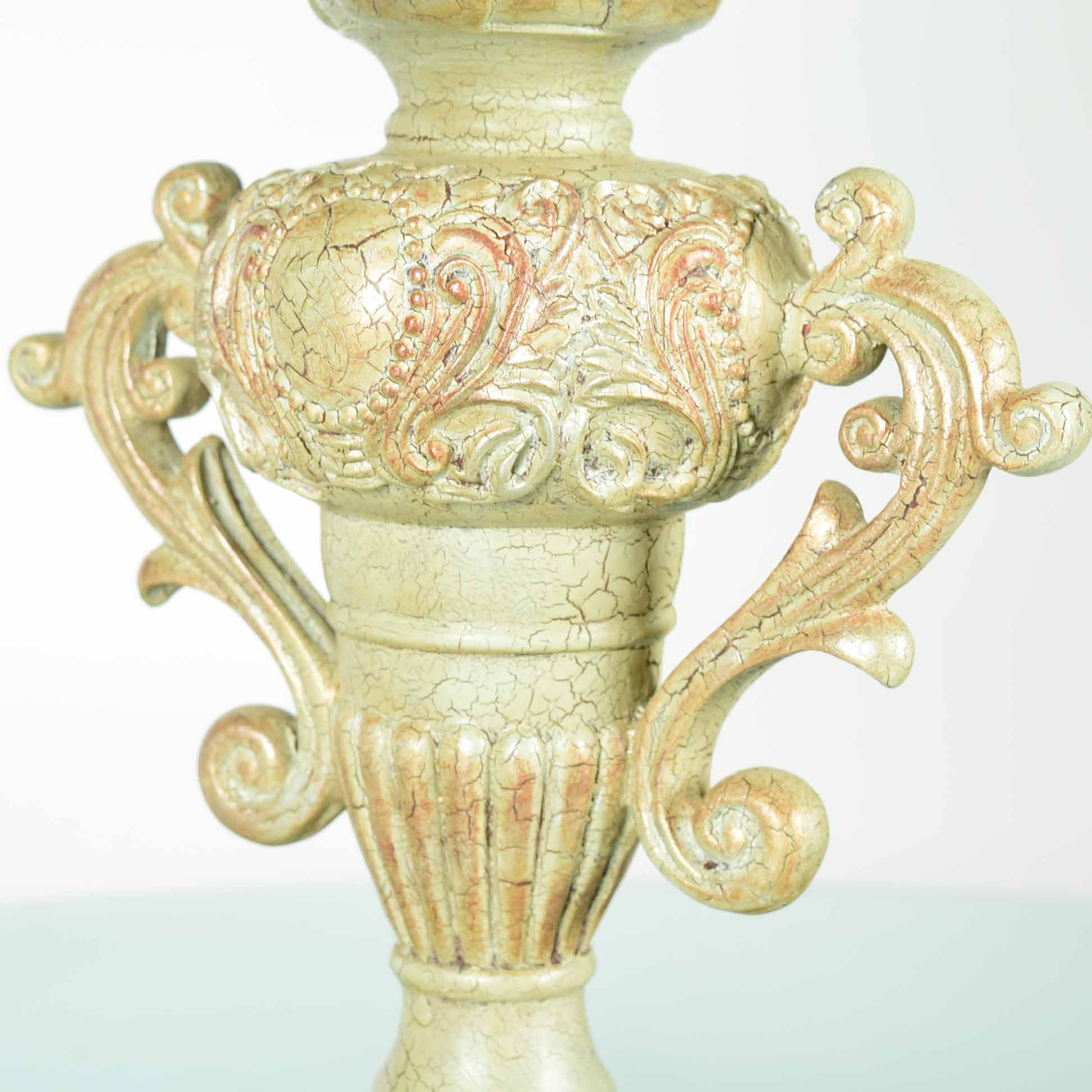 Metal Urn Rococo Style Table Lamp with Feathered Shade