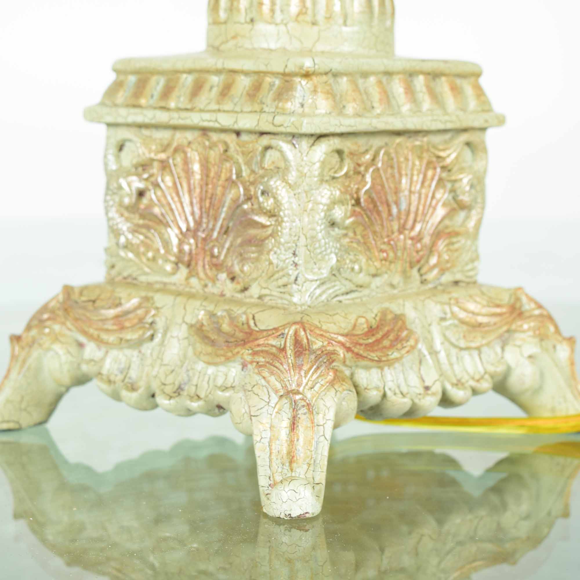 Metal Urn Rococo Style Table Lamp with Feathered Shade