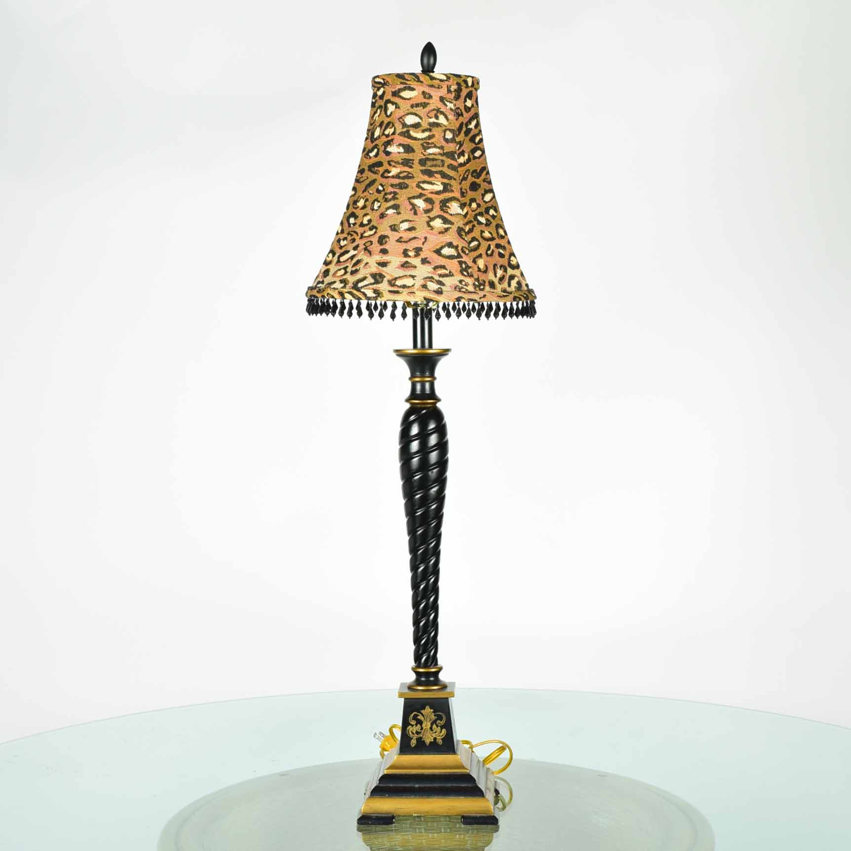 Spiral Buffet Lamp with Leopard Shade
