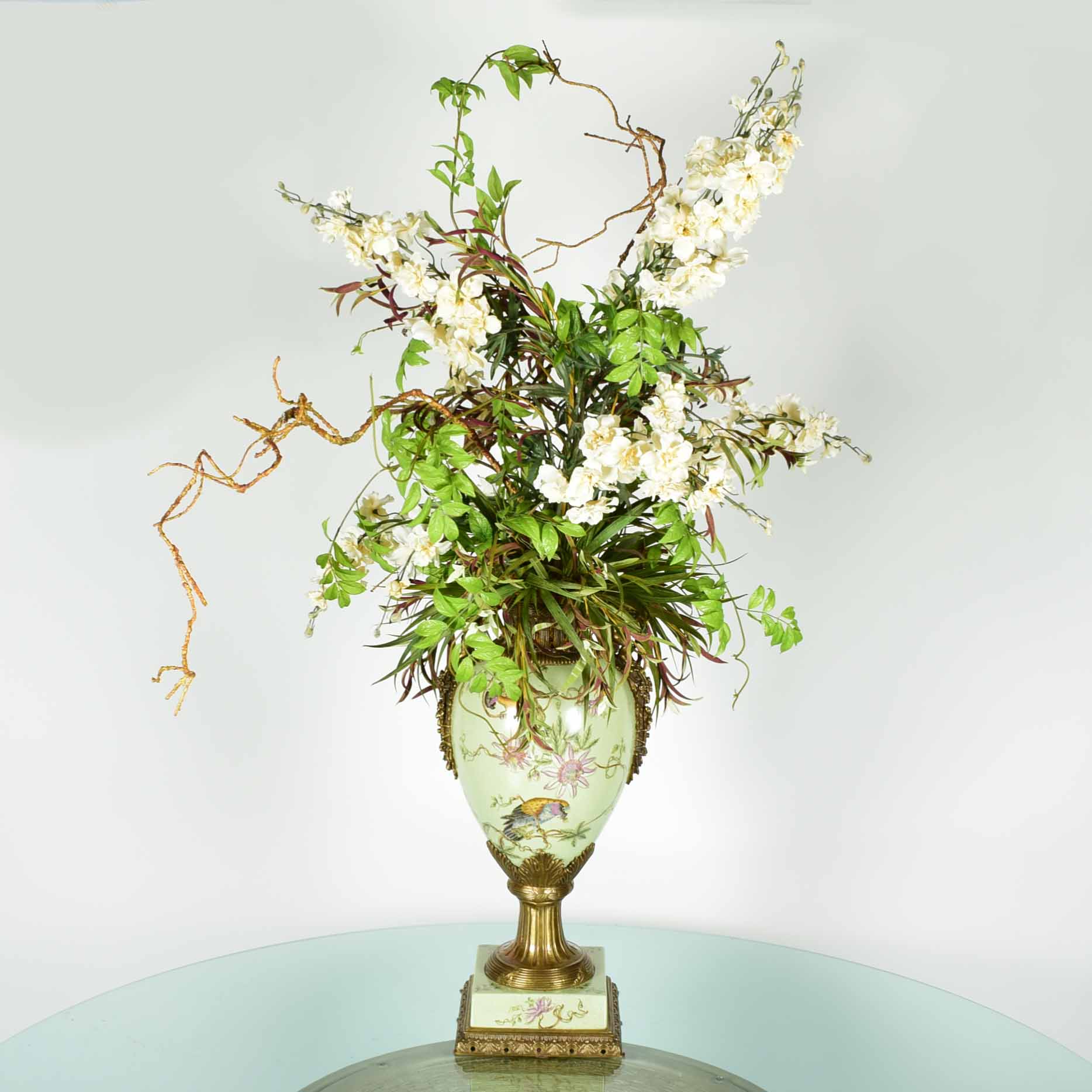 Mark Roberts Ornate Hand-Painted Urn Vase with Faux Floral Arrangement