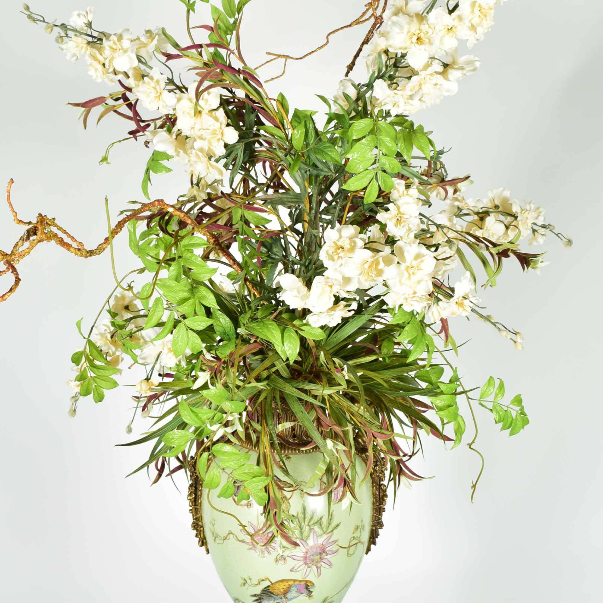 Mark Roberts Ornate Hand-Painted Urn Vase with Faux Floral Arrangement