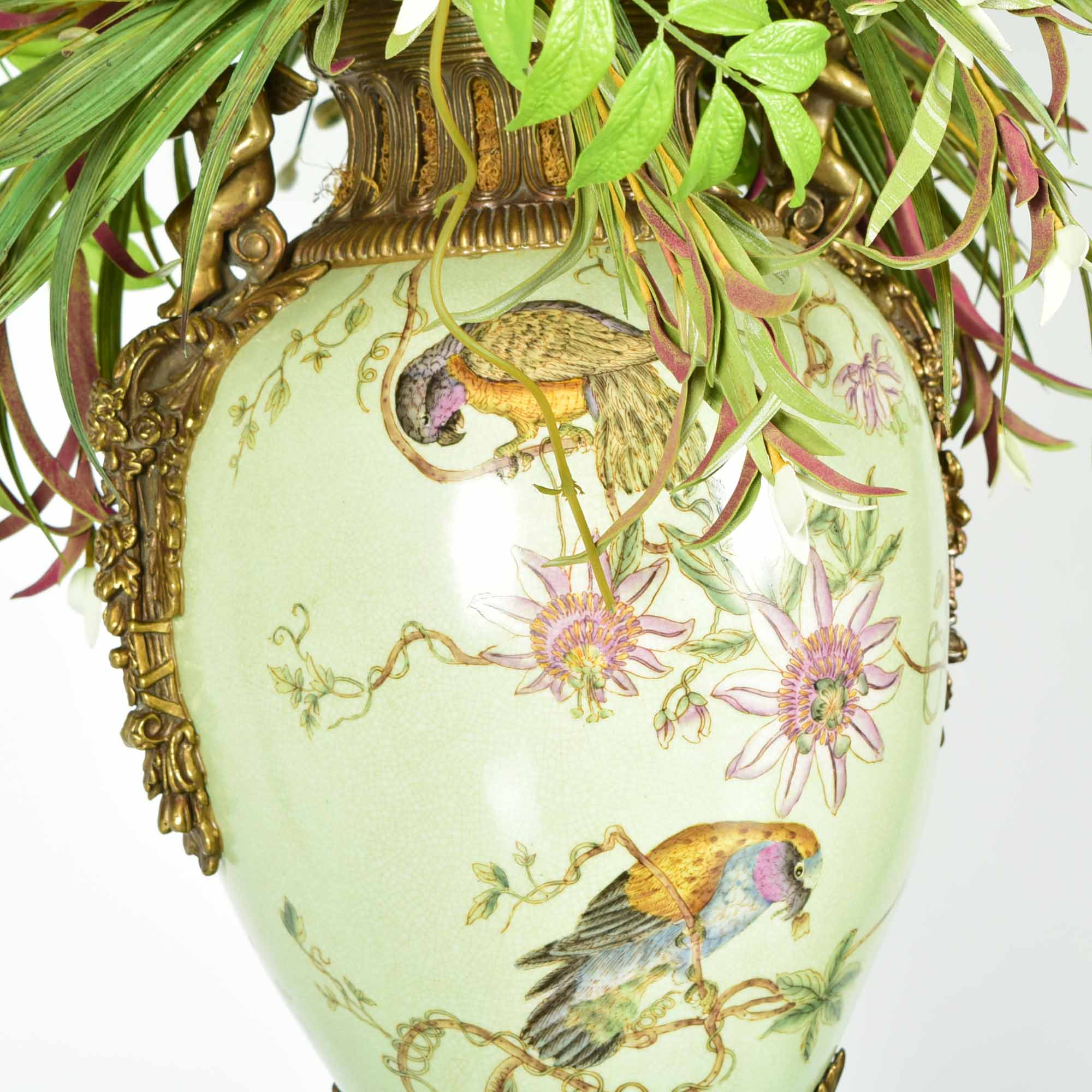 Mark Roberts Ornate Hand-Painted Urn Vase with Faux Floral Arrangement