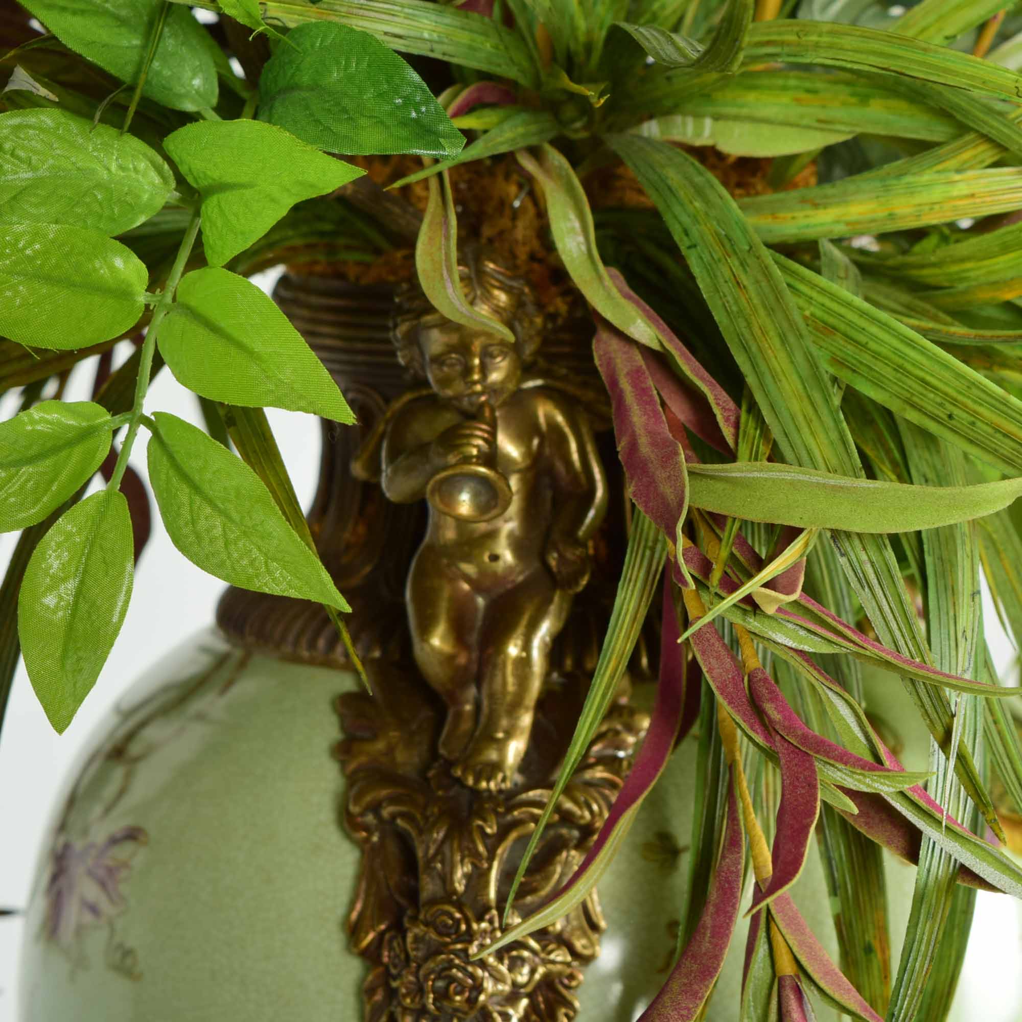 Mark Roberts Ornate Hand-Painted Urn Vase with Faux Floral Arrangement