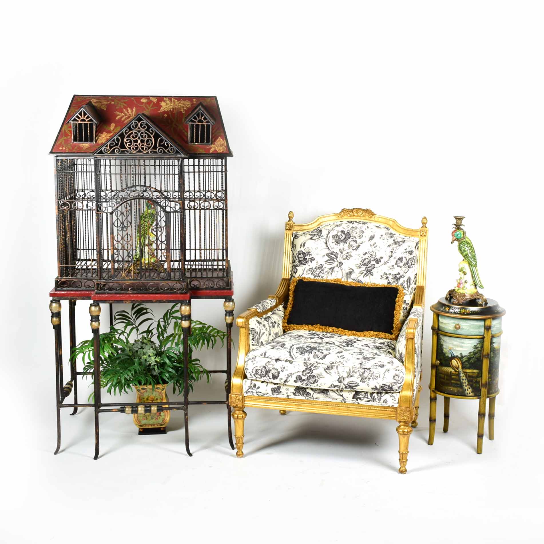 Mark Roberts Ornate Hand-Painted Urn Vase with Faux Floral Arrangement