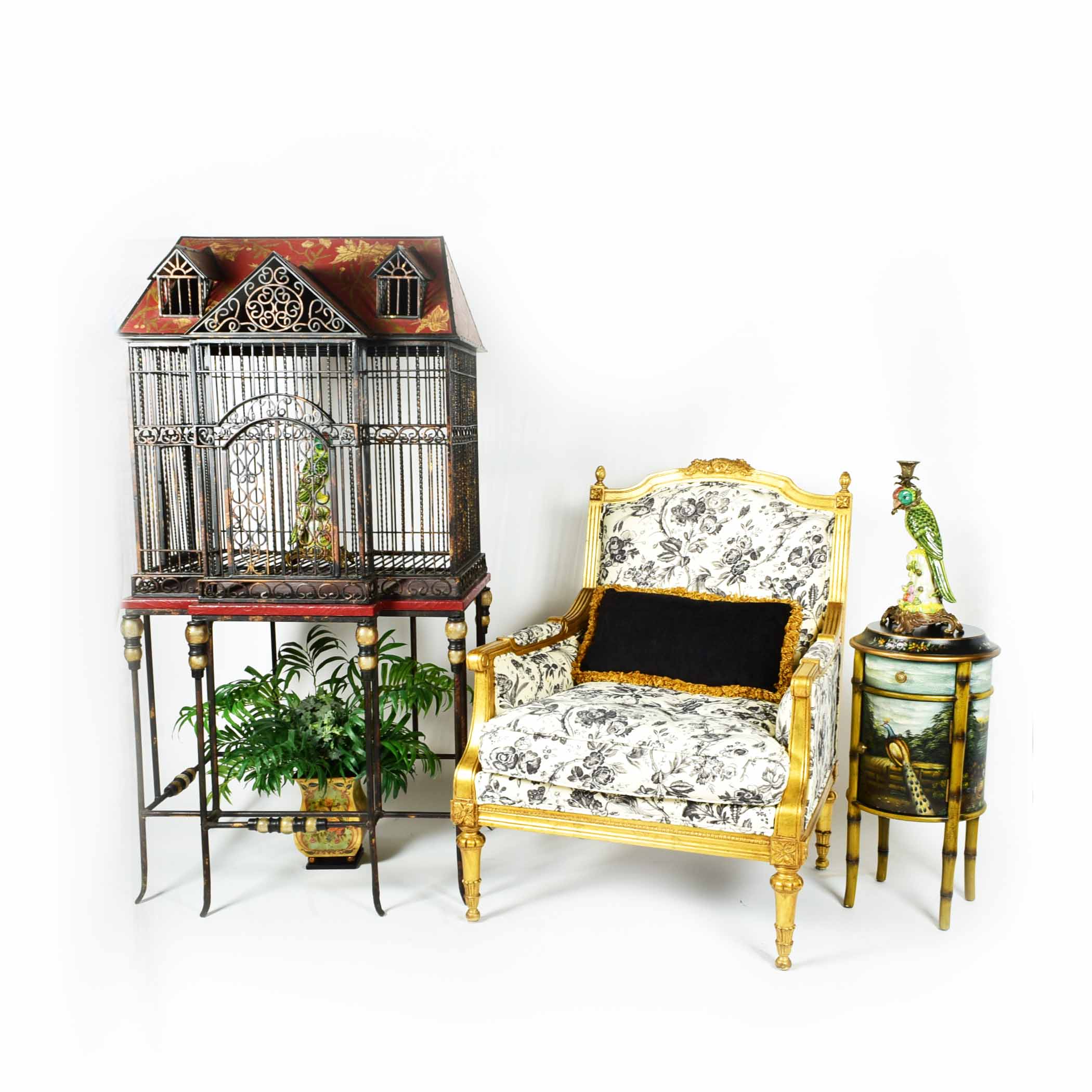 Mark Roberts Ornate Hand-Painted Urn Vase with Faux Floral Arrangement