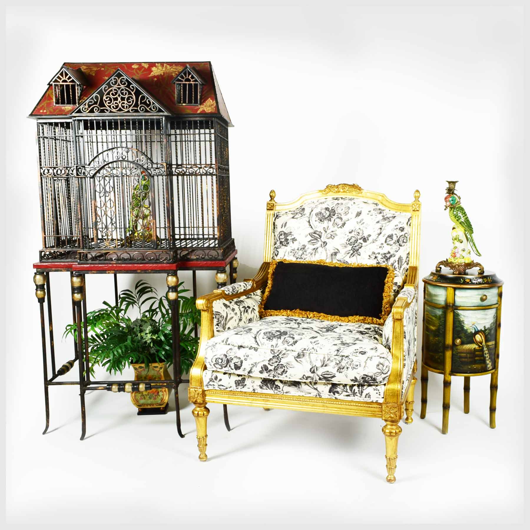 Mark Roberts Ornate Hand-Painted Urn Vase with Faux Floral Arrangement