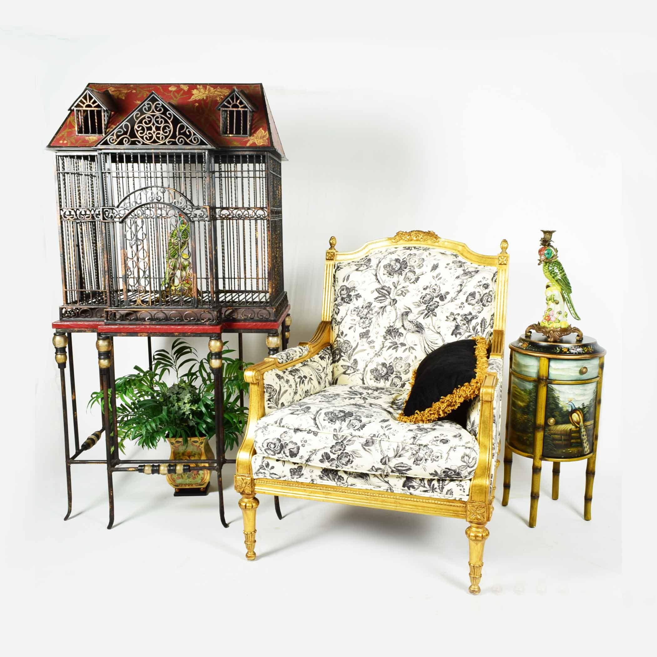 Mark Roberts Ornate Hand-Painted Urn Vase with Faux Floral Arrangement