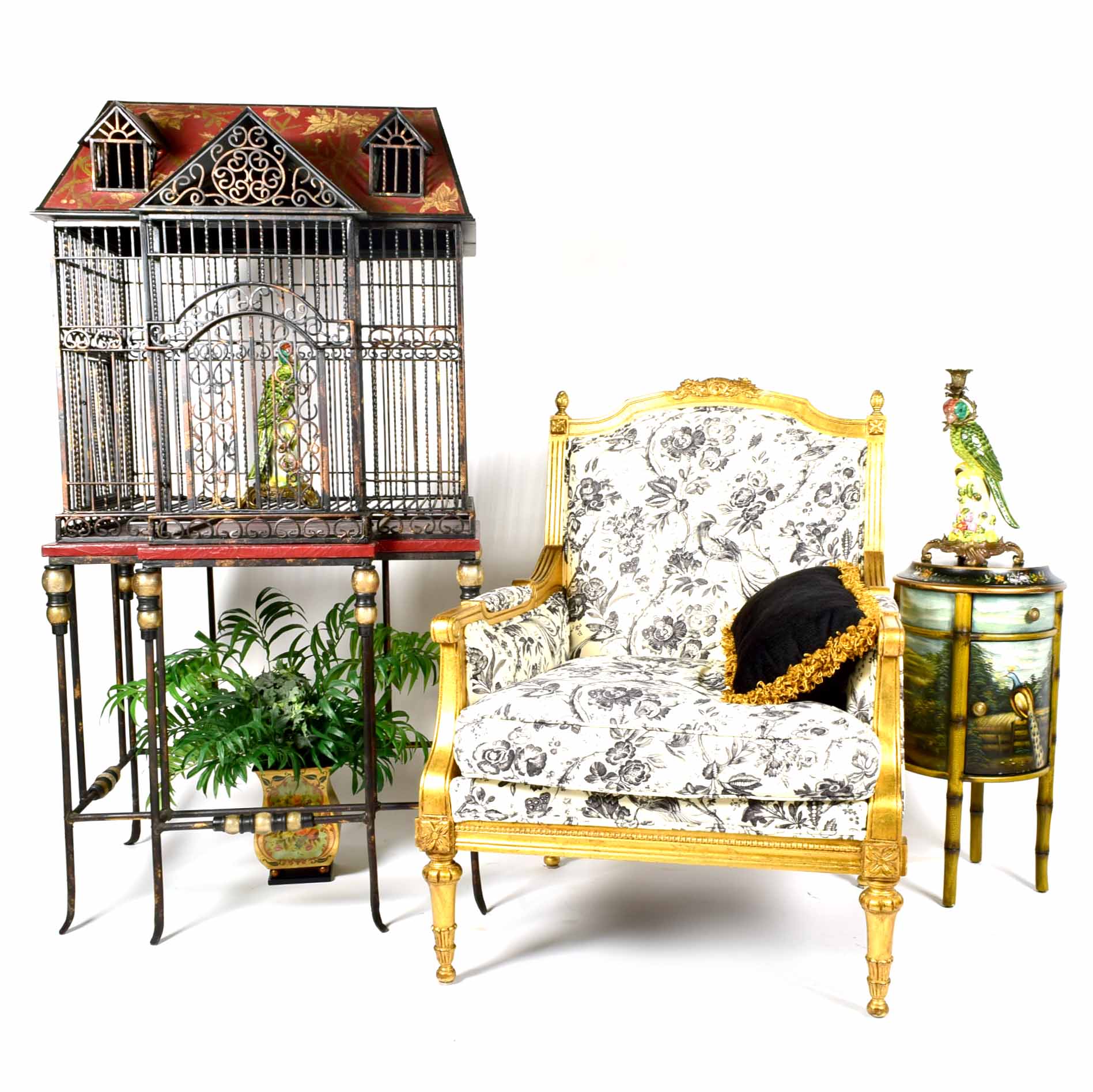 Mark Roberts Ornate Hand-Painted Urn Vase with Faux Floral Arrangement