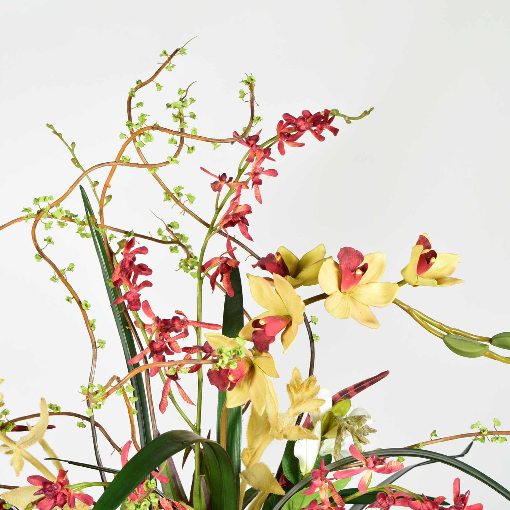 Molded Resin Vase and Faux Floral Arrangement Pair