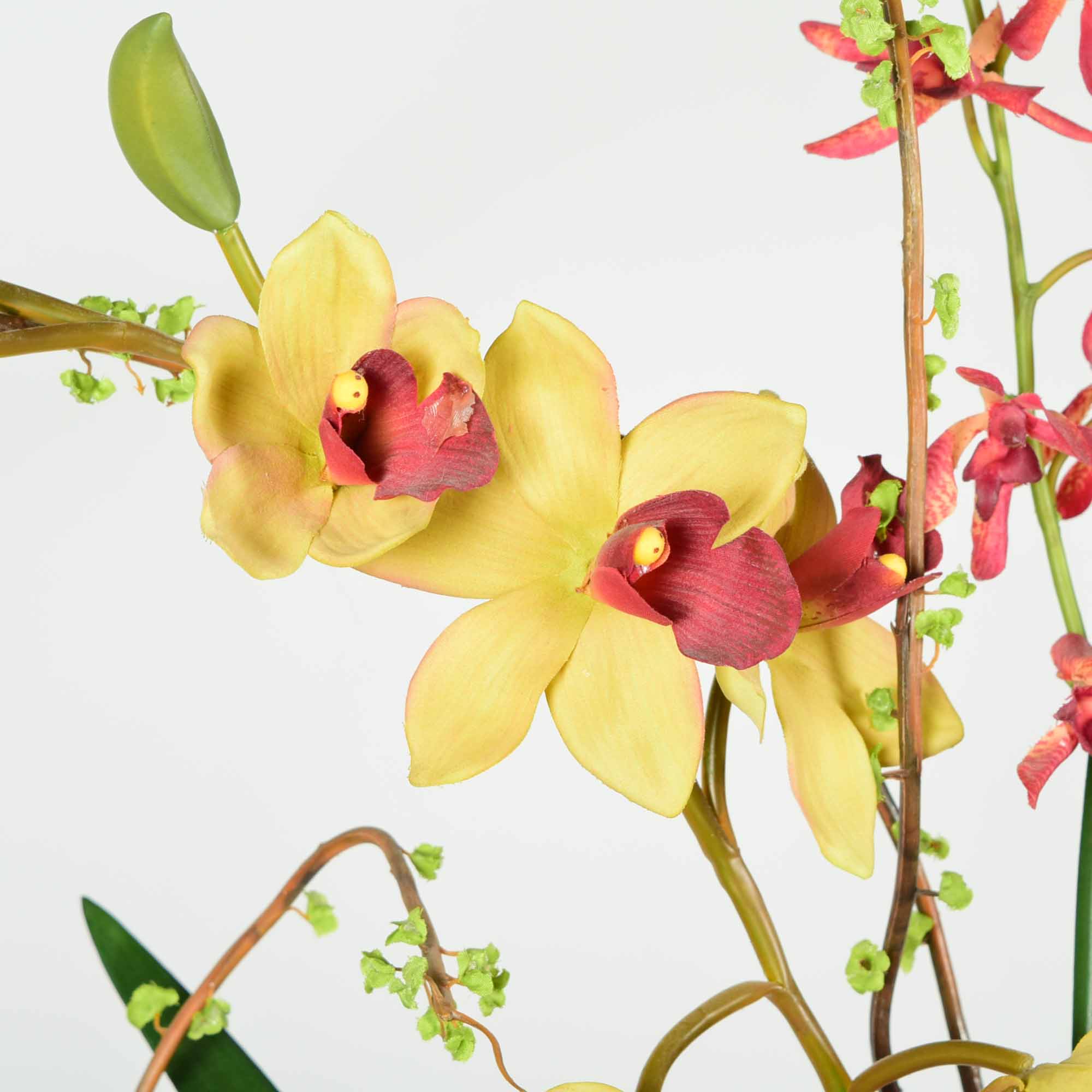 Molded Resin Vase and Faux Floral Arrangement Pair