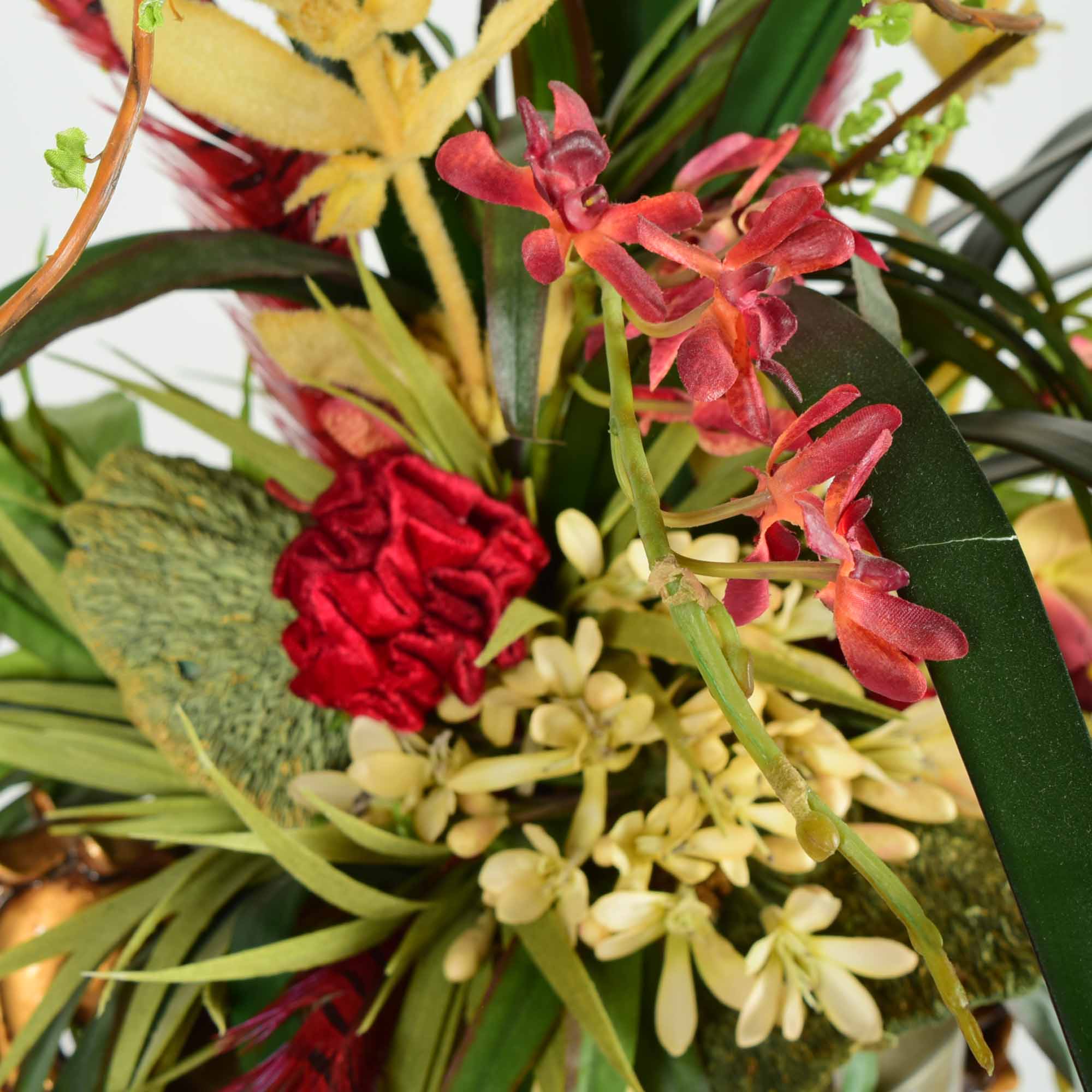 Molded Resin Vase and Faux Floral Arrangement Pair