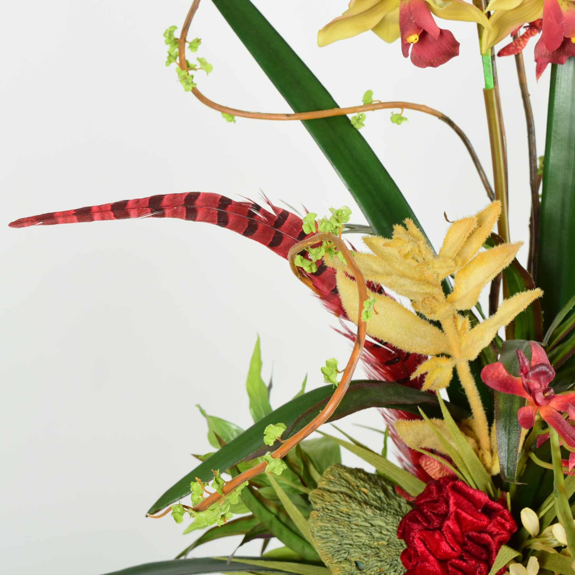 Molded Resin Vase and Faux Floral Arrangement Pair