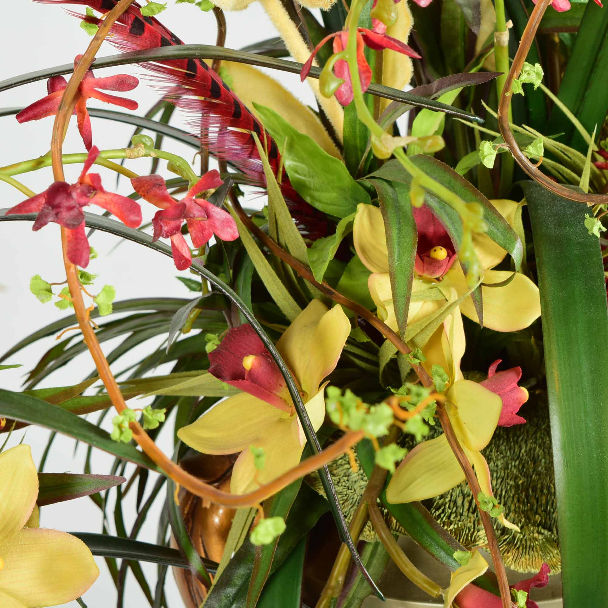 Molded Resin Vase and Faux Floral Arrangement Pair