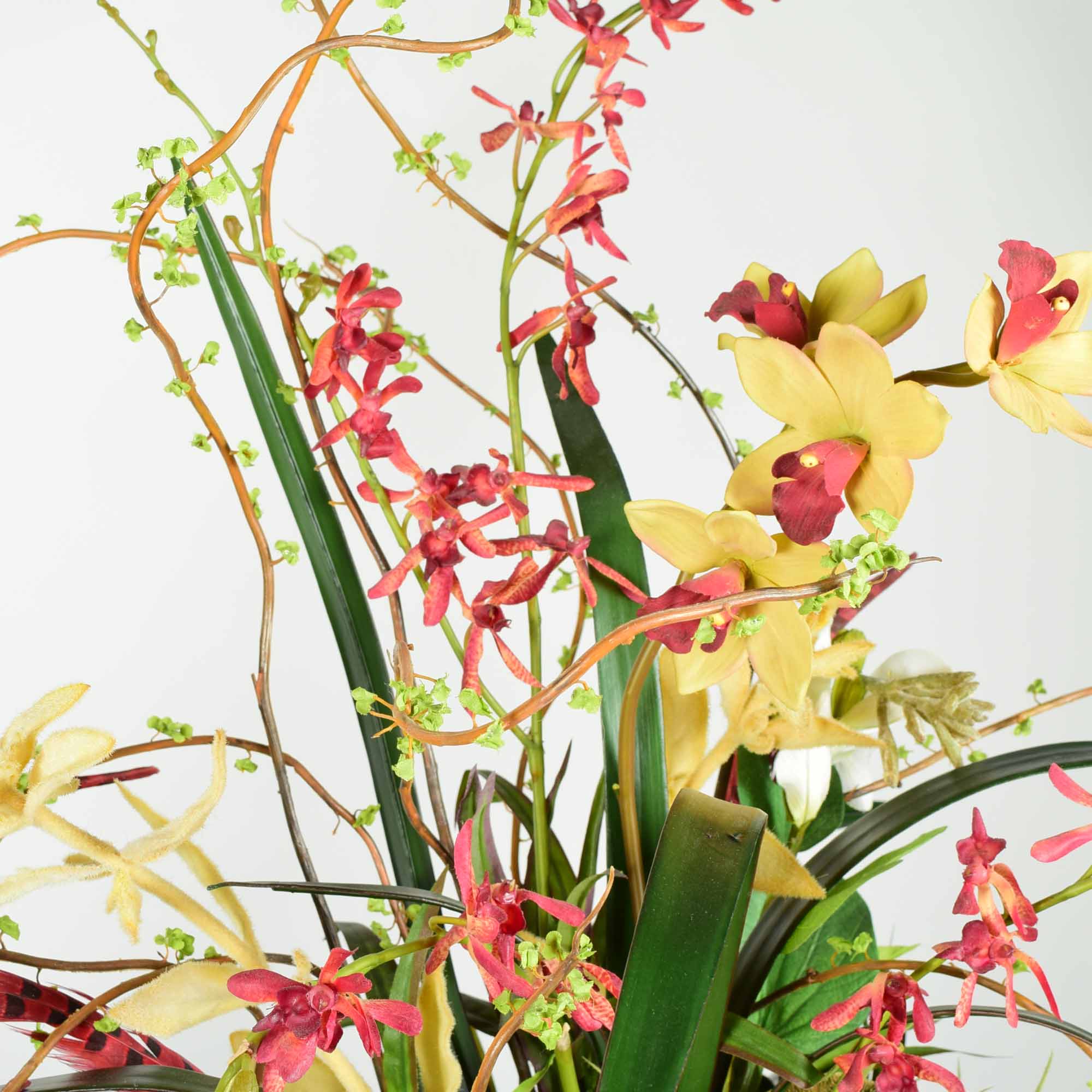Molded Resin Vase and Faux Floral Arrangement Pair