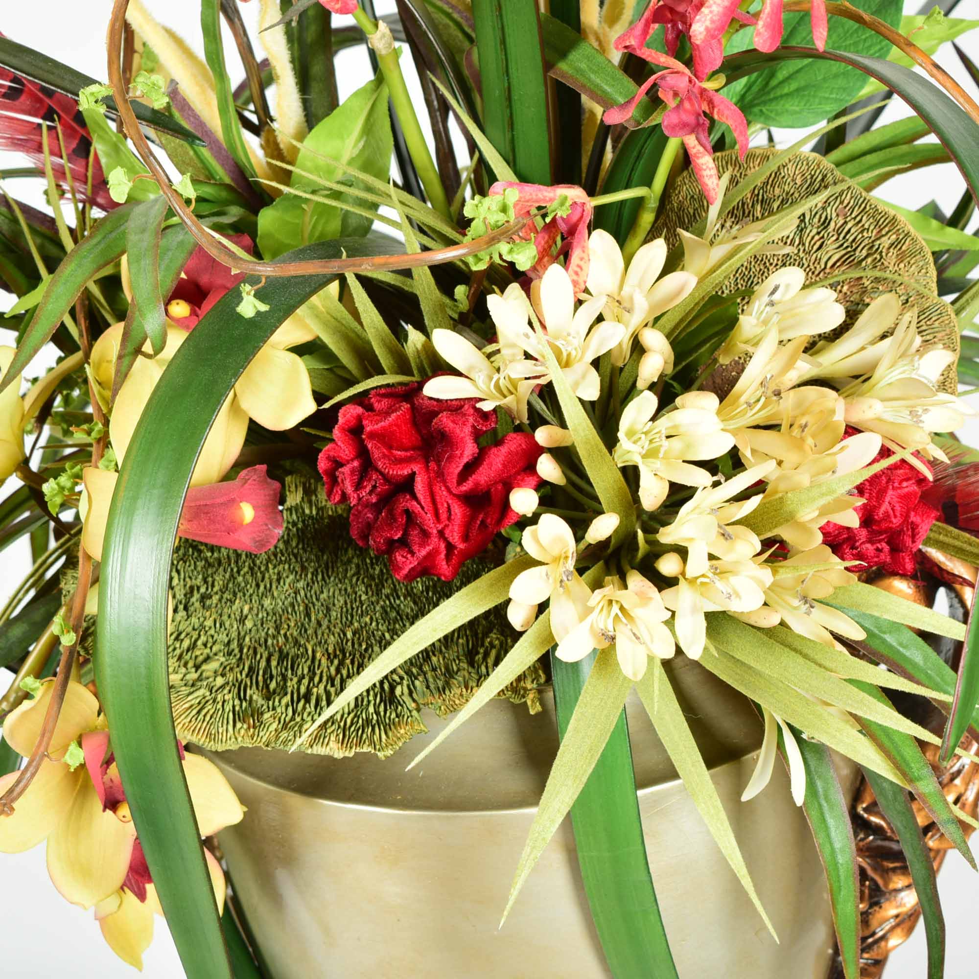 Molded Resin Vase and Faux Floral Arrangement Pair