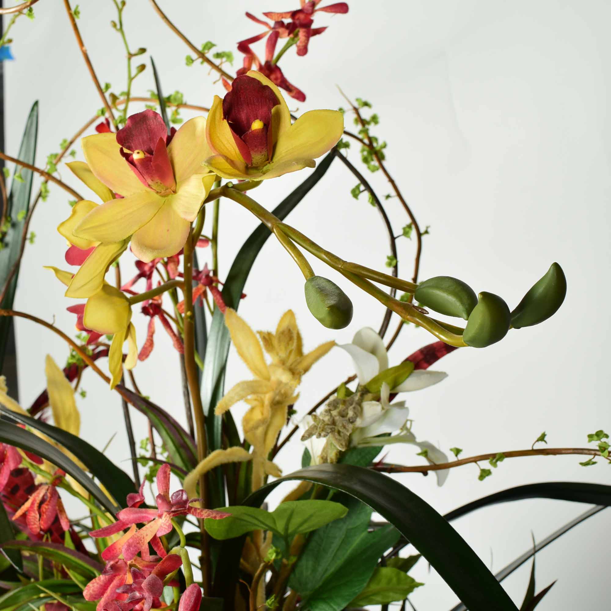 Molded Resin Vase and Faux Floral Arrangement Pair