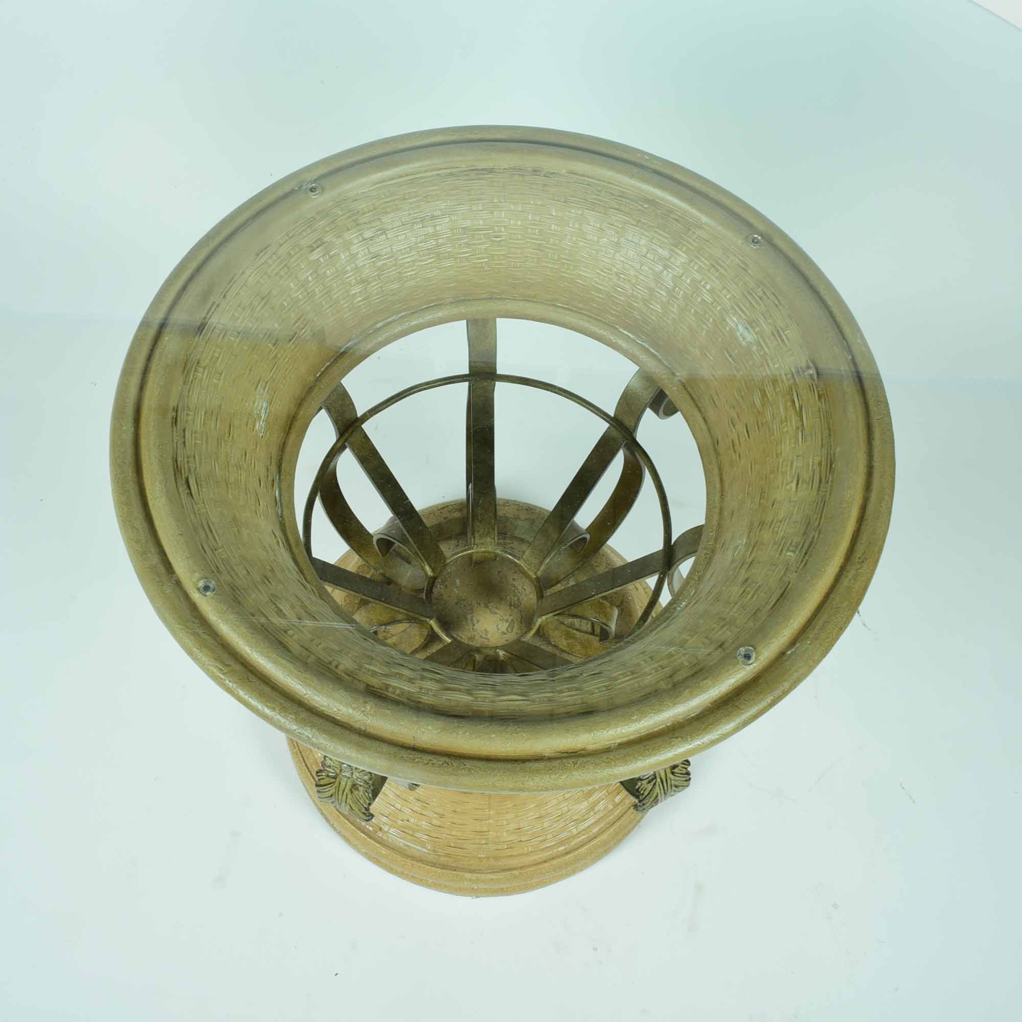 Round Glass Top Table with Ornate Metal and Resin Base