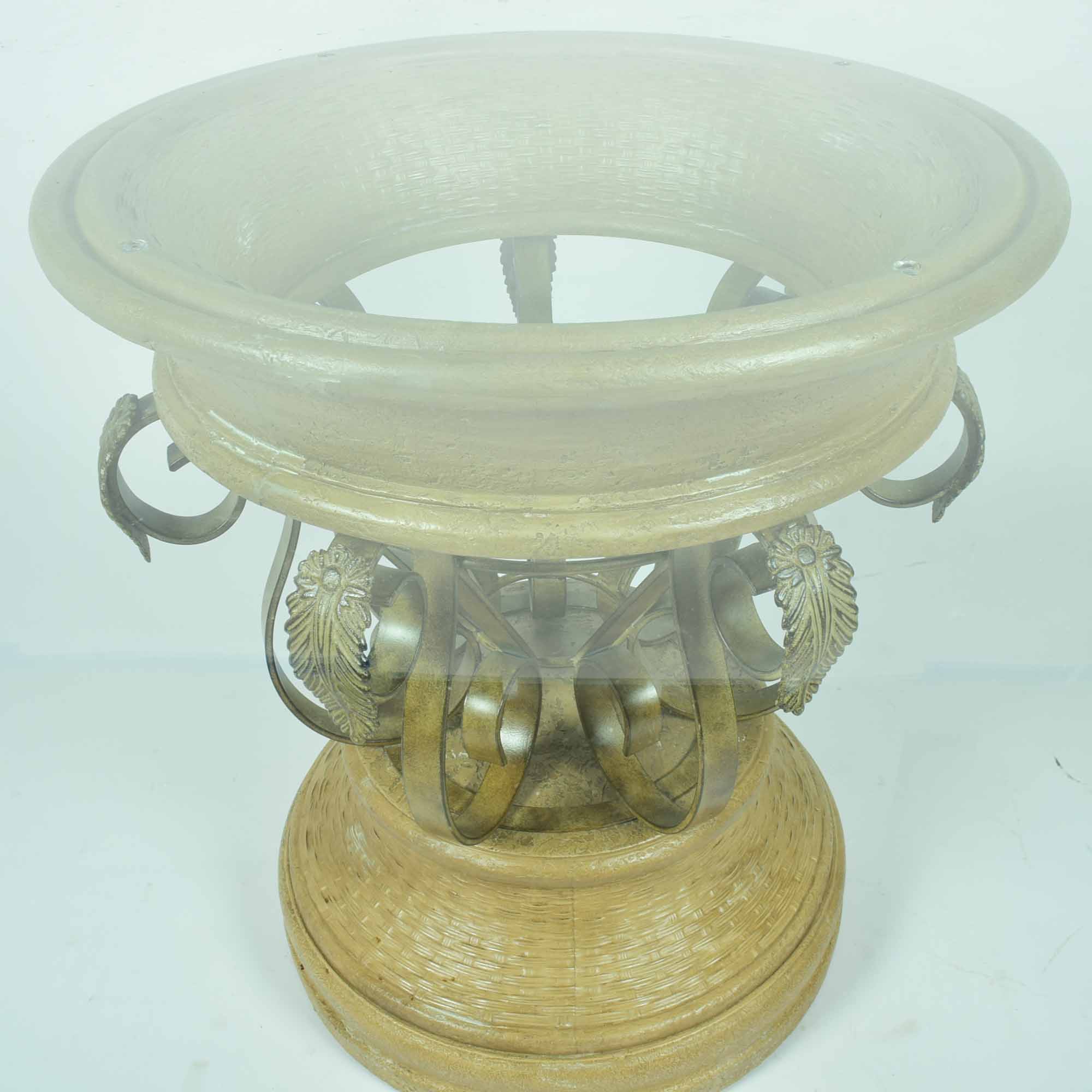 Round Glass Top Table with Ornate Metal and Resin Base