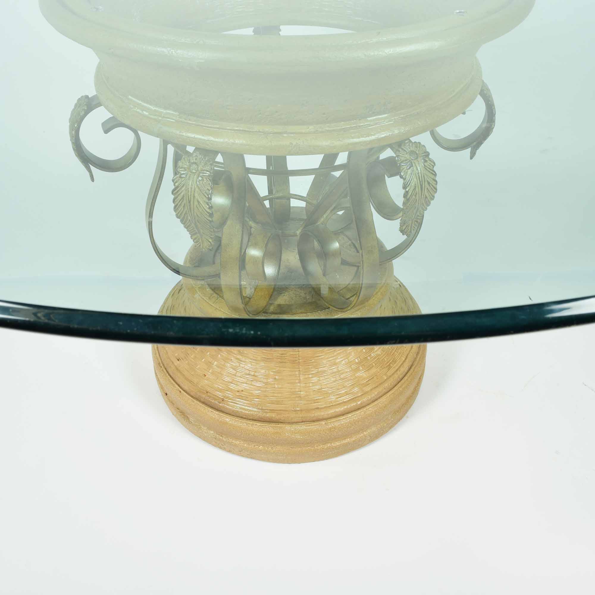 Round Glass Top Table with Ornate Metal and Resin Base