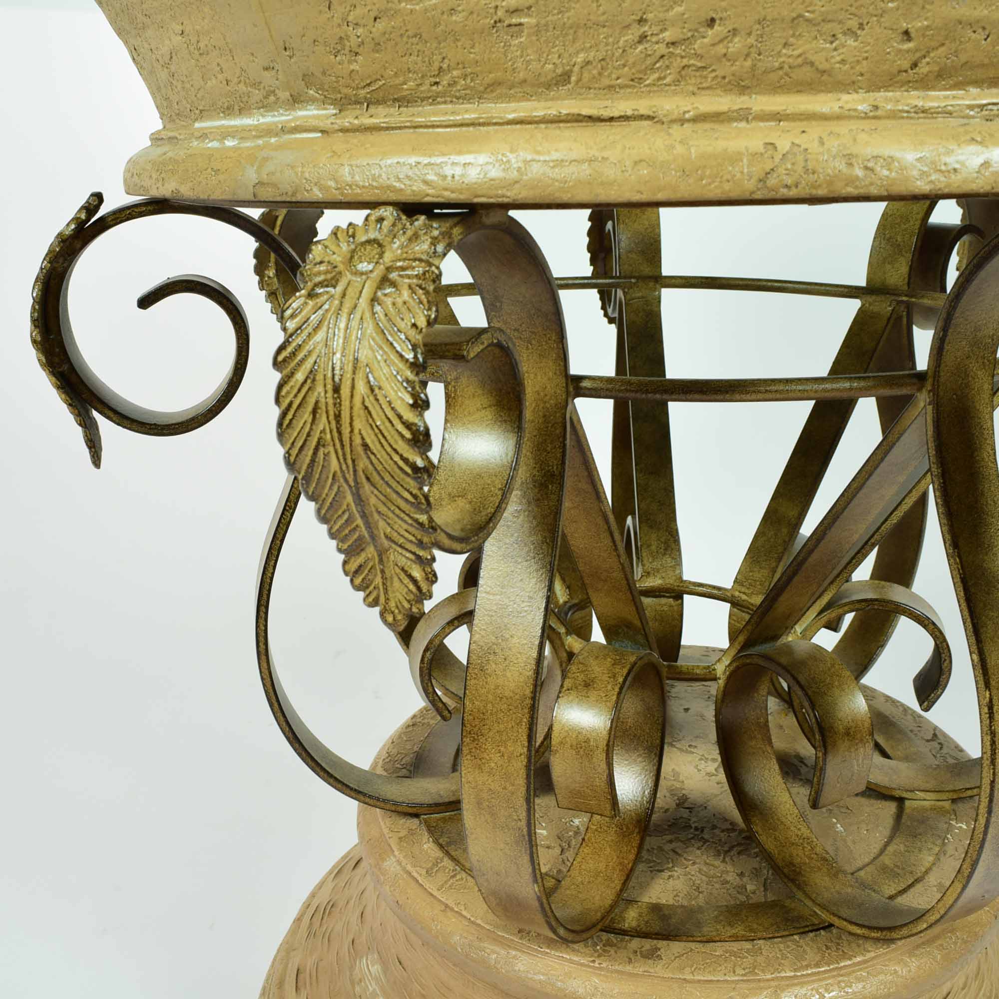 Round Glass Top Table with Ornate Metal and Resin Base