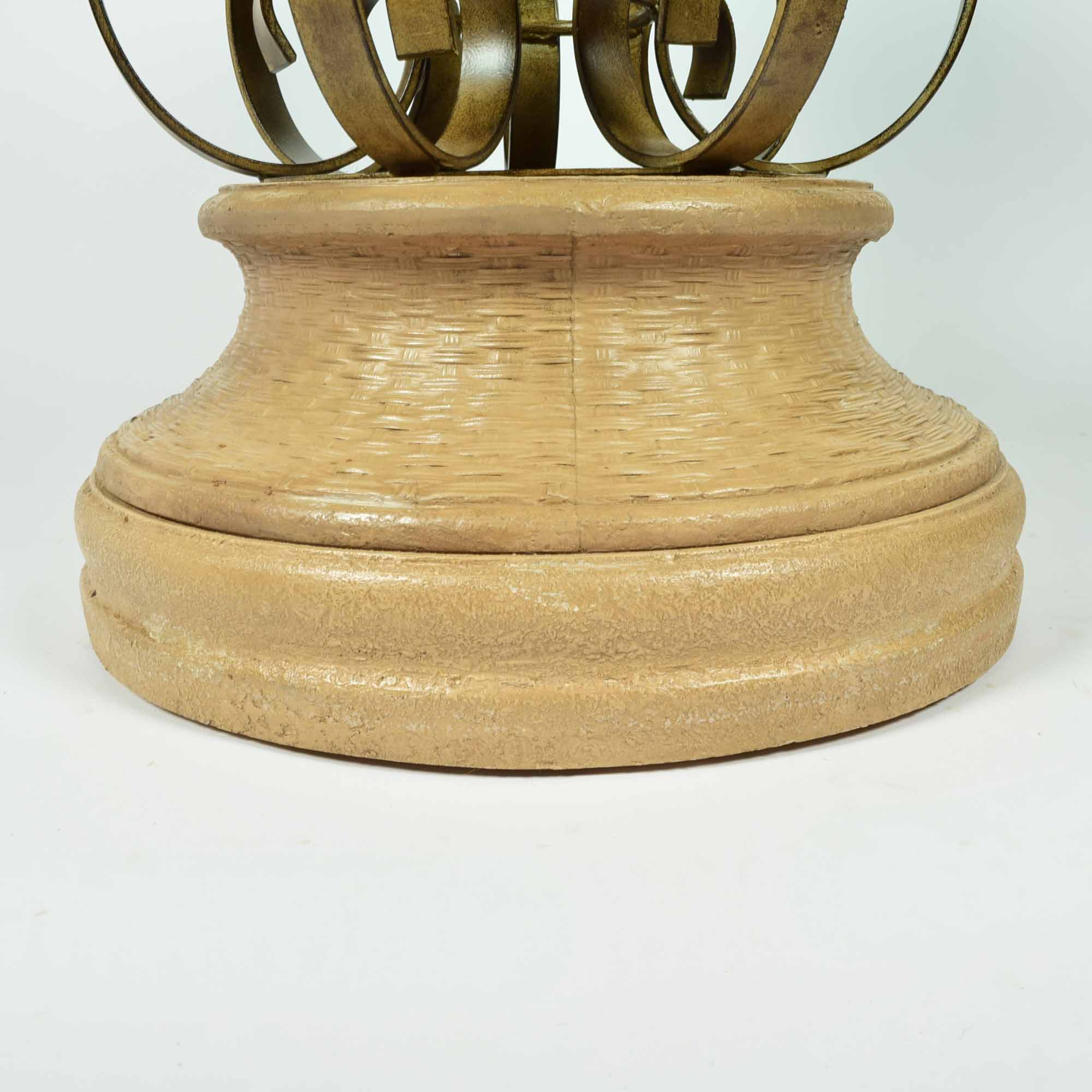 Round Glass Top Table with Ornate Metal and Resin Base