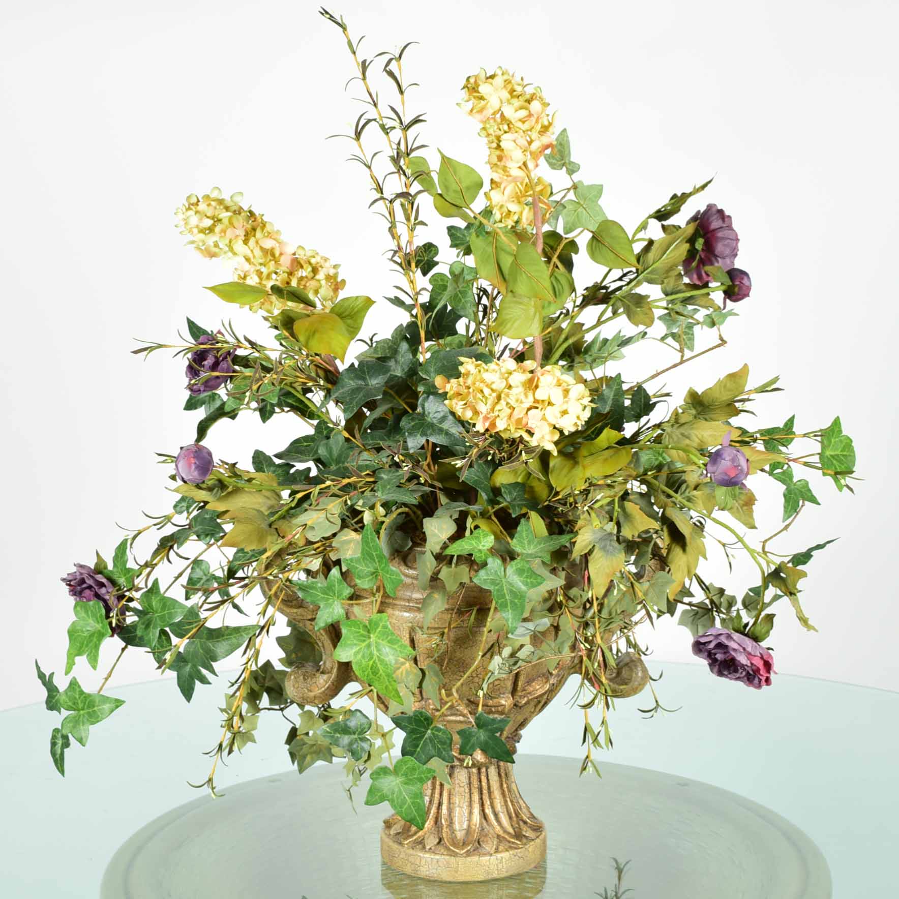 Faux Stone Textured Vase and Faux Flower Arrangment