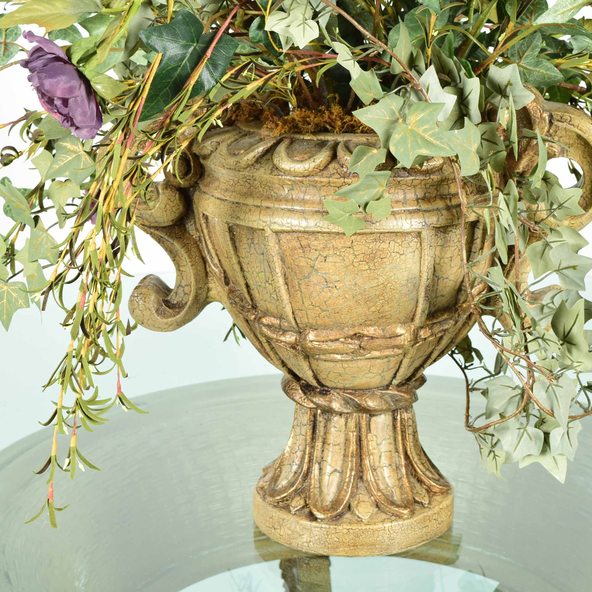 Faux Stone Textured Vase and Faux Flower Arrangment