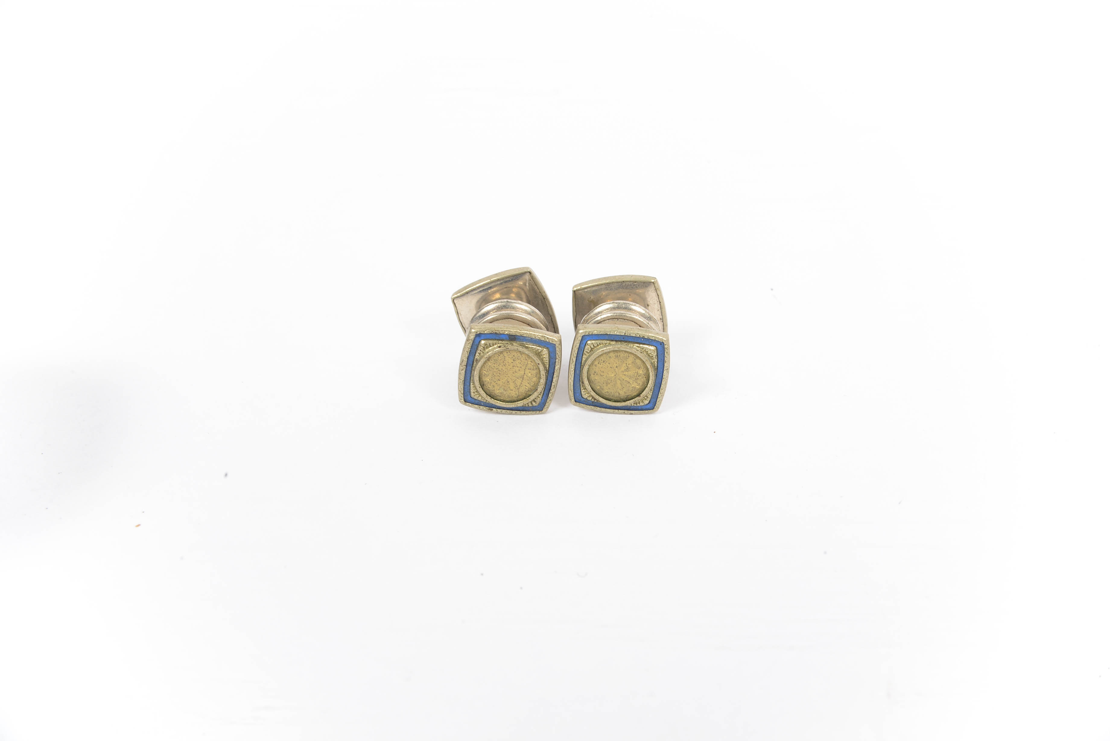 Turn of the Century Kum A Part Cufflinks with Enamel, Seed Pearl, MOP