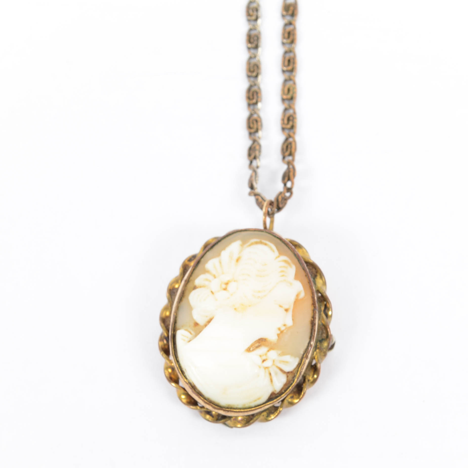 Antique Vermeil Gold Plate Carved Carnelian Cameo on Chain