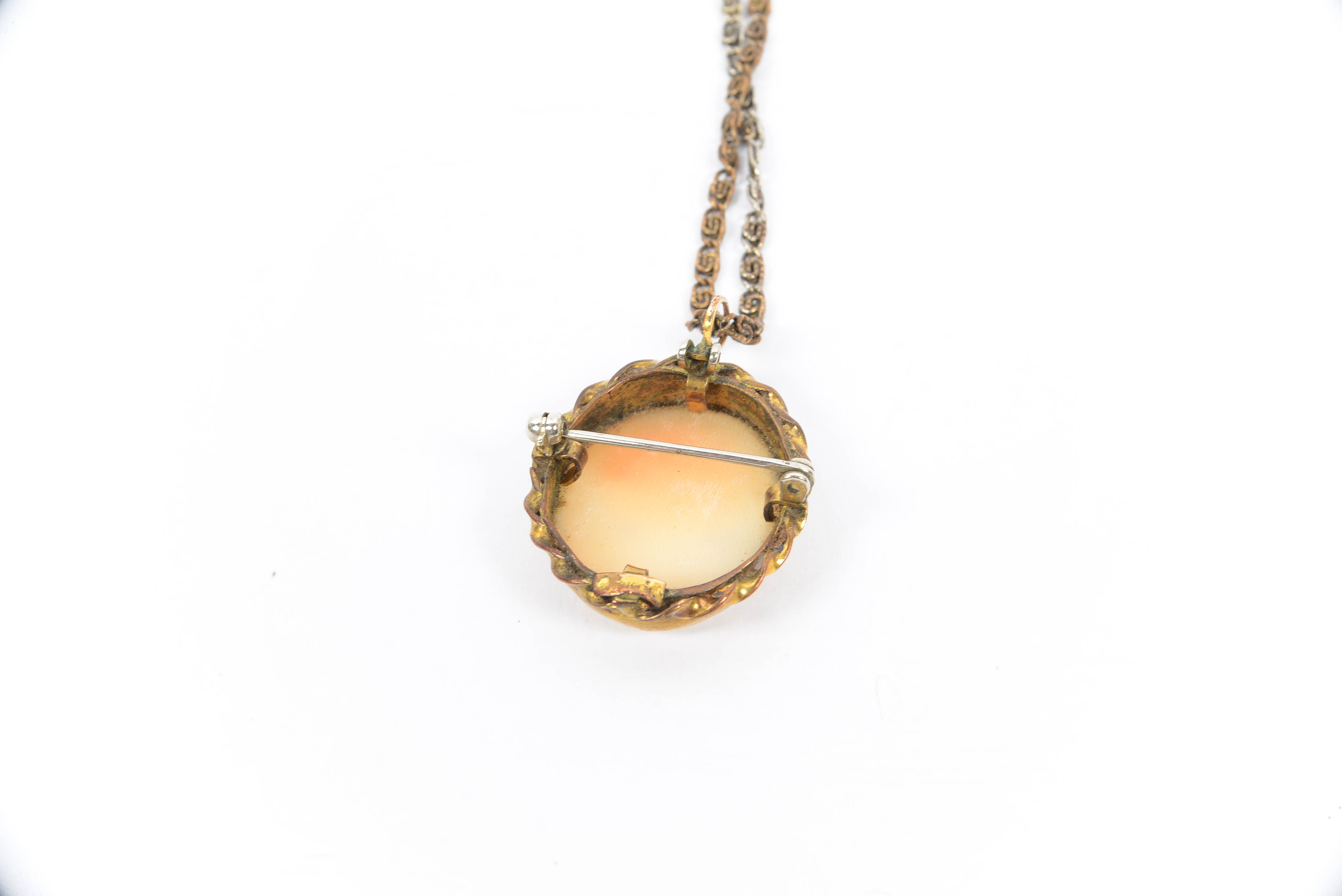 Antique Vermeil Gold Plate Carved Carnelian Cameo on Chain