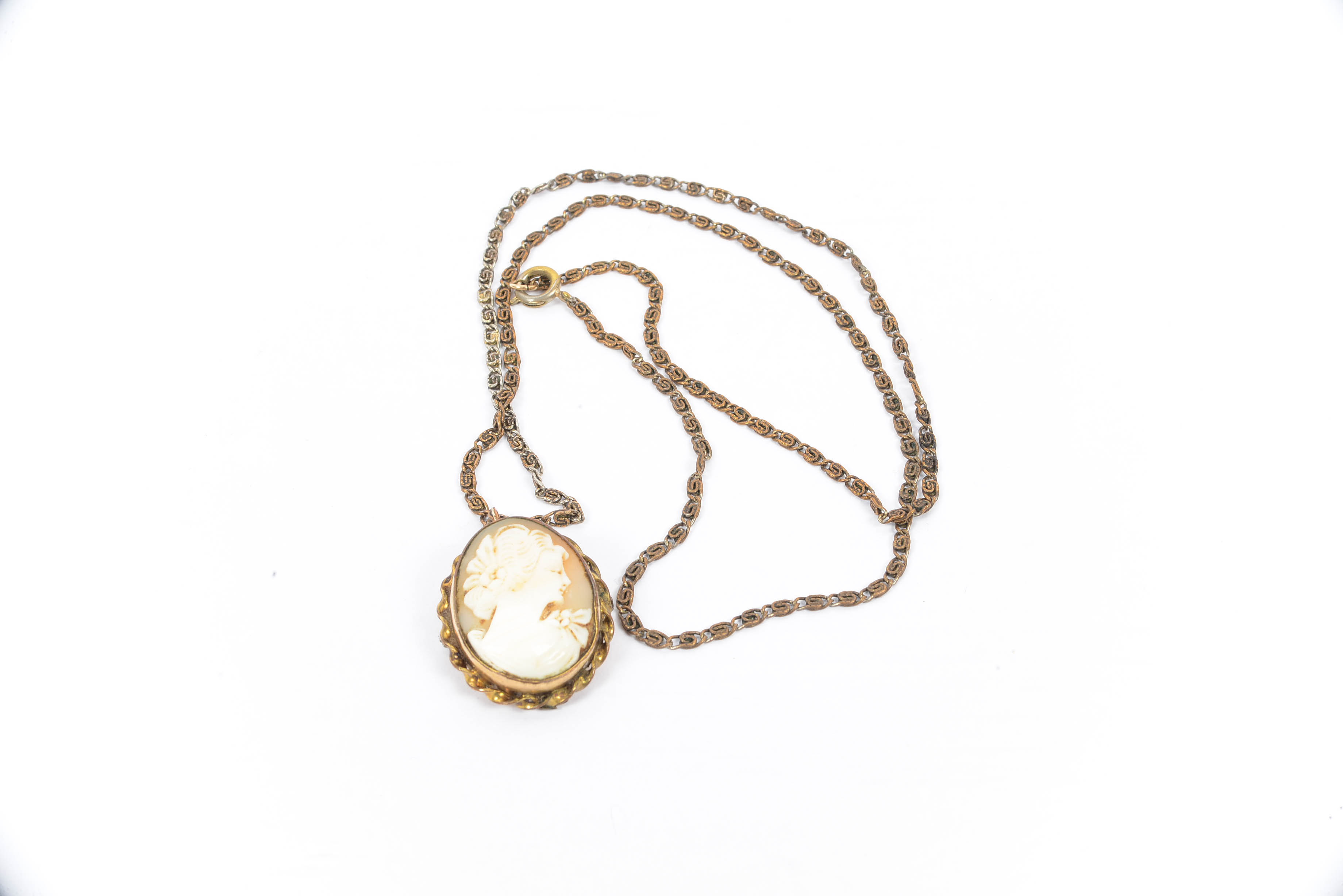 Antique Vermeil Gold Plate Carved Carnelian Cameo on Chain