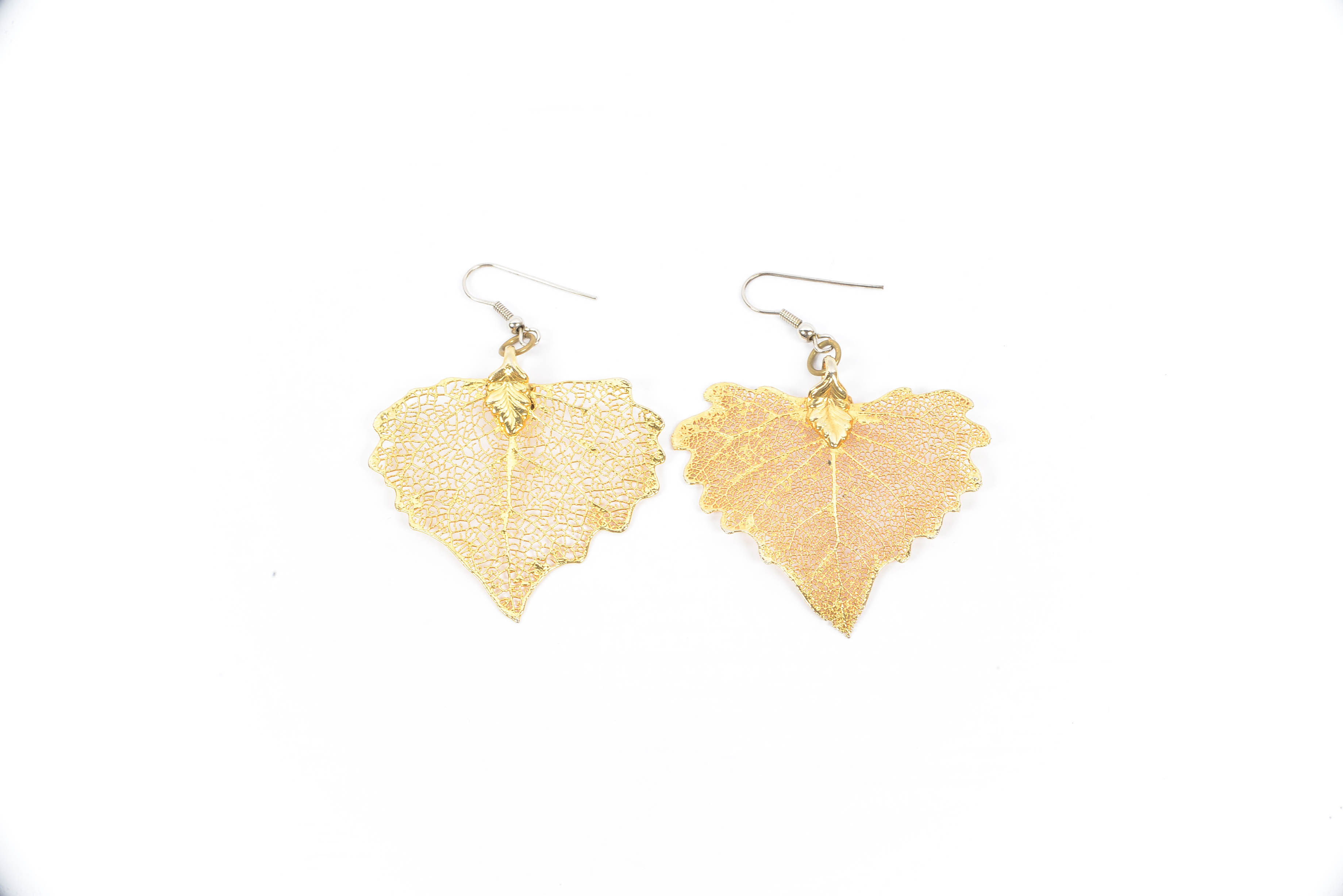 24 K Gold Dipped Natural Leaf Aspen Earrings and Pendant Trio