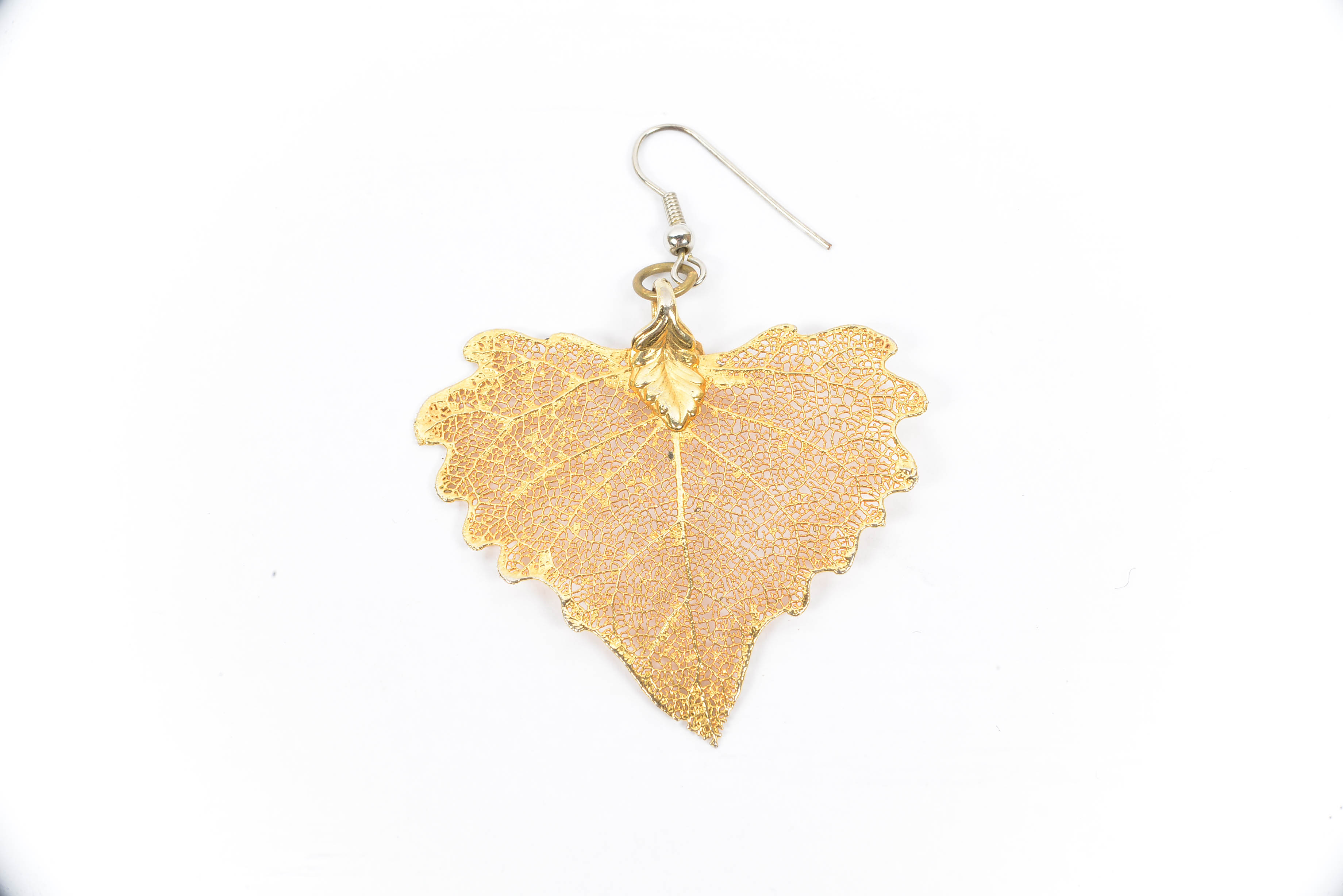 24 K Gold Dipped Natural Leaf Aspen Earrings and Pendant Trio