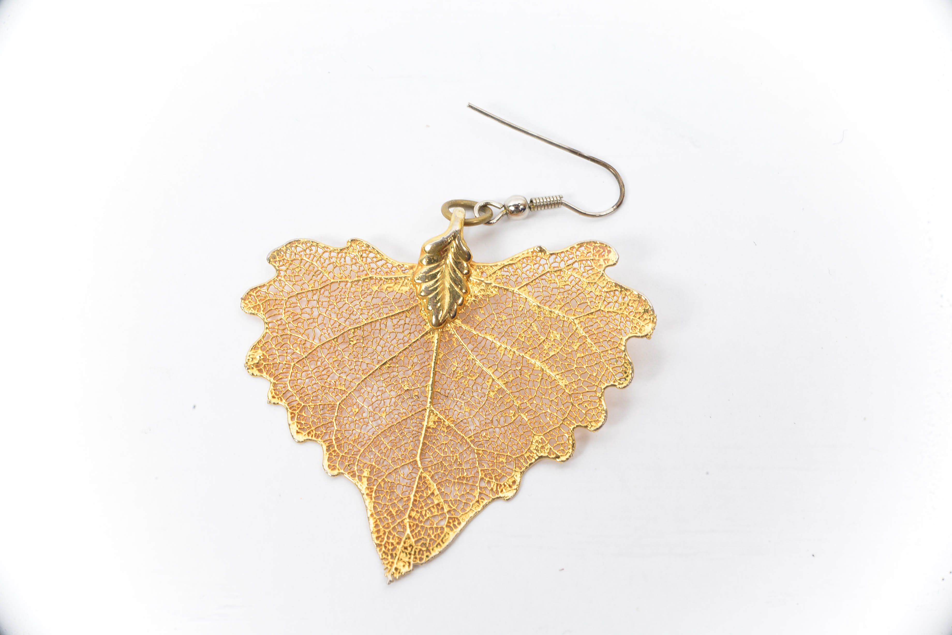 24 K Gold Dipped Natural Leaf Aspen Earrings and Pendant Trio