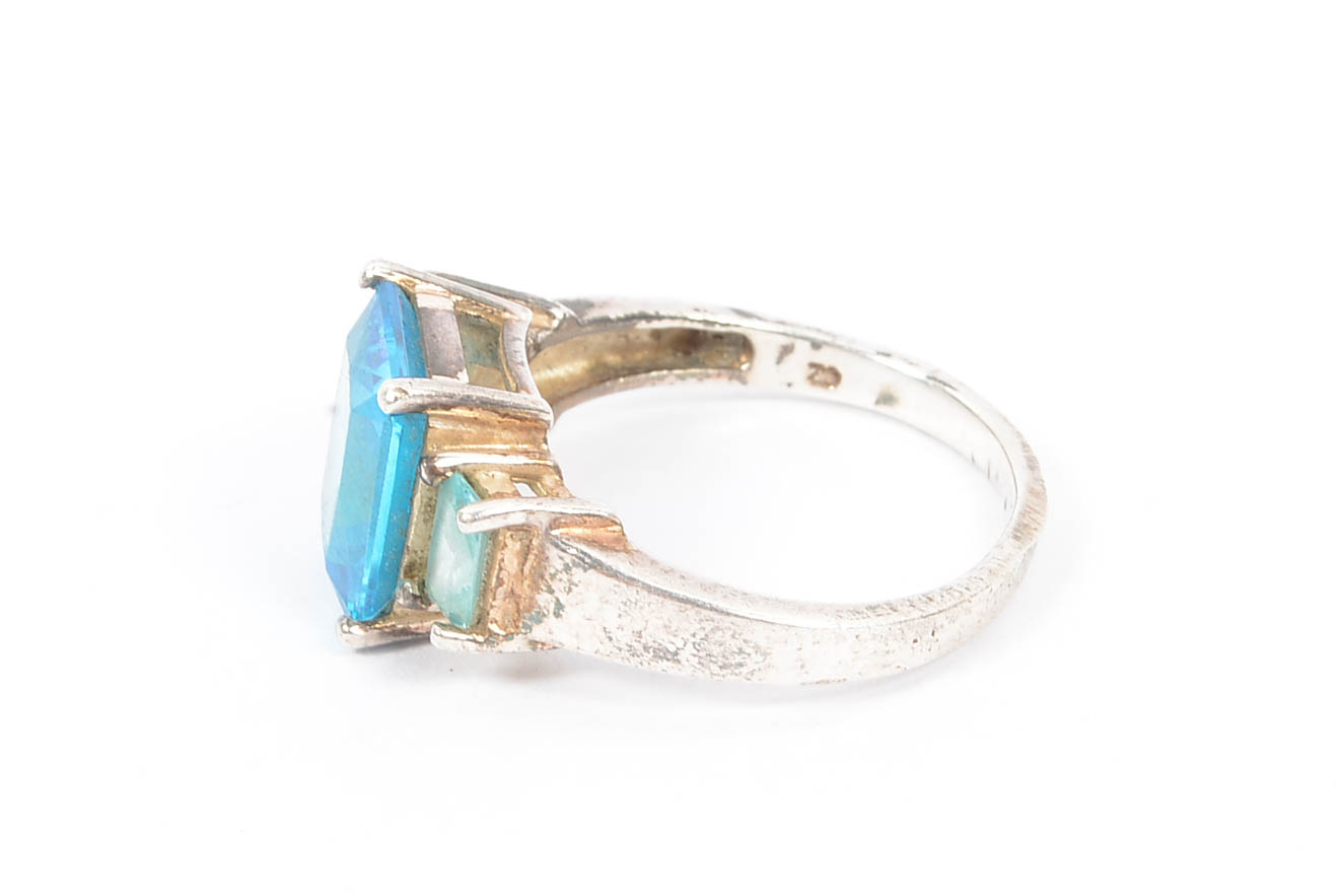 Sterling Silver Blue Zircon and Aquamarine CZ Engagement Ring