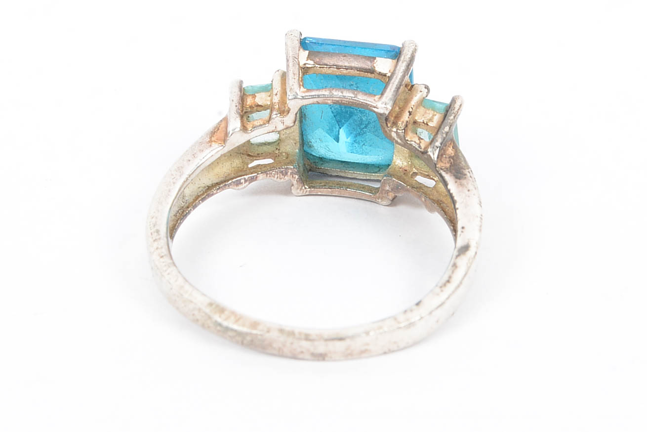 Sterling Silver Blue Zircon and Aquamarine CZ Engagement Ring