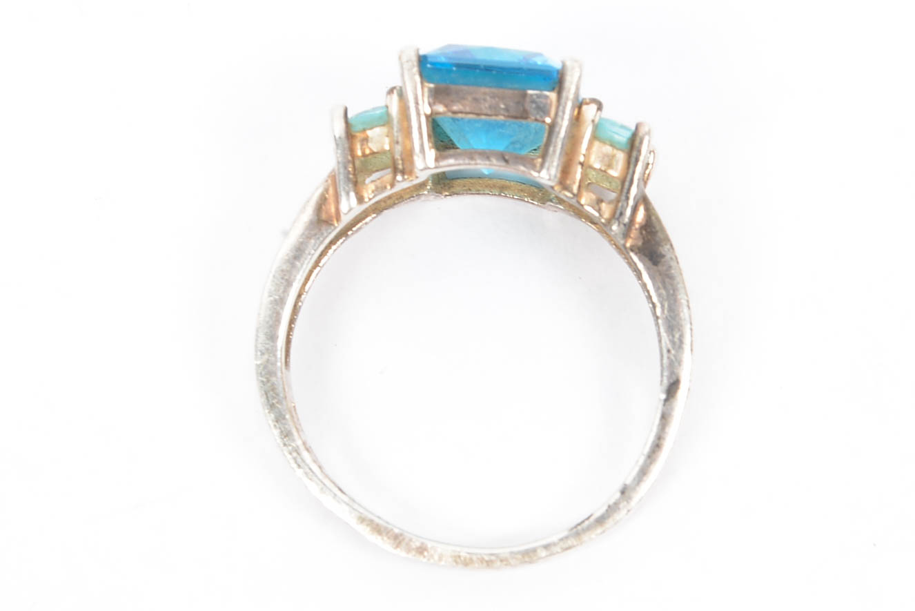 Sterling Silver Blue Zircon and Aquamarine CZ Engagement Ring