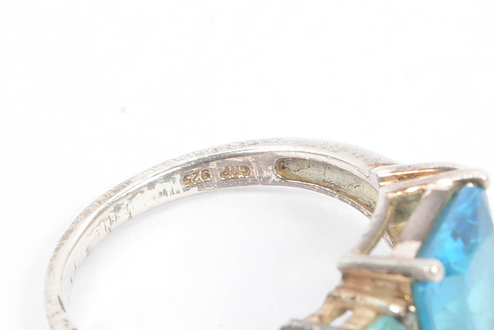 Sterling Silver Blue Zircon and Aquamarine CZ Engagement Ring