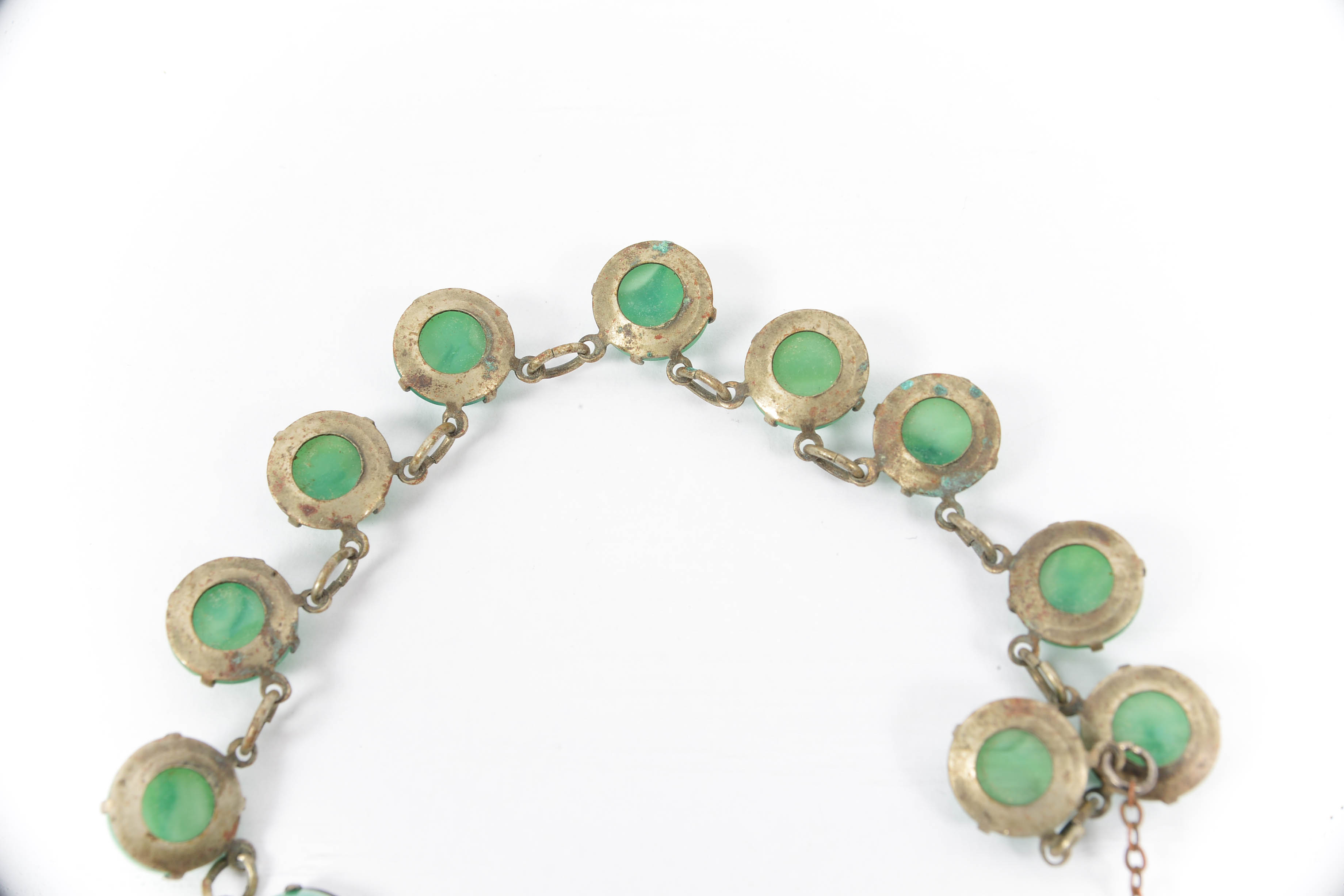 Circa 1930 Copper and Green Peking Glass Station Necklace