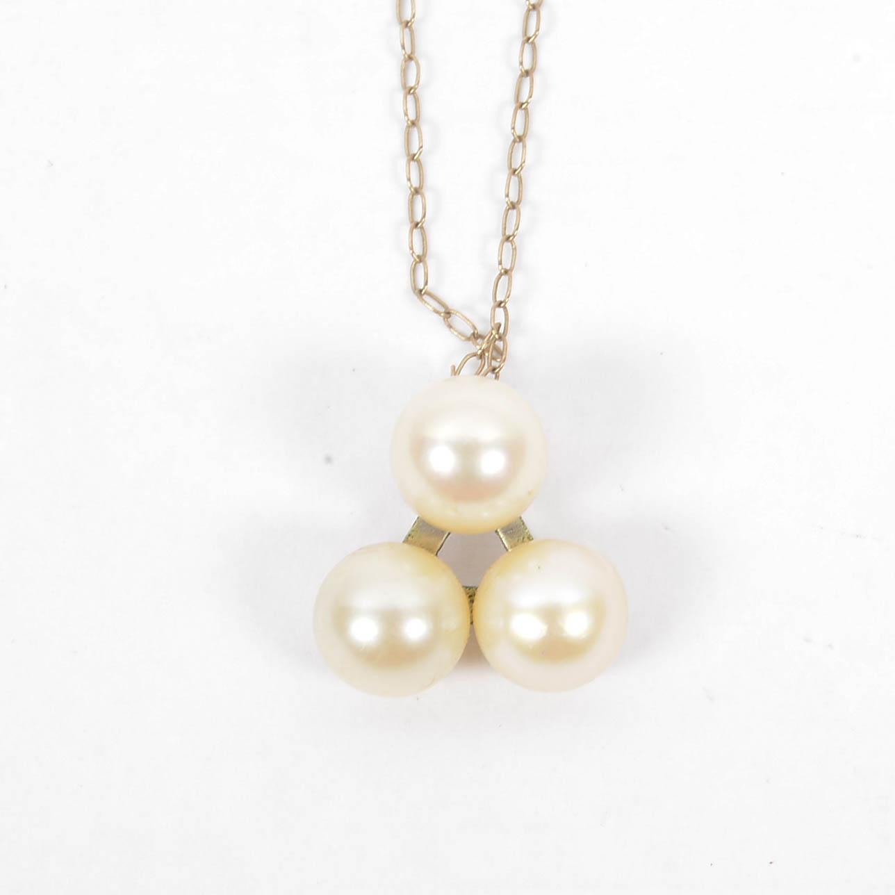 14K Gold Cultra Necklace (1950's) with Cultured Pearl Pendant