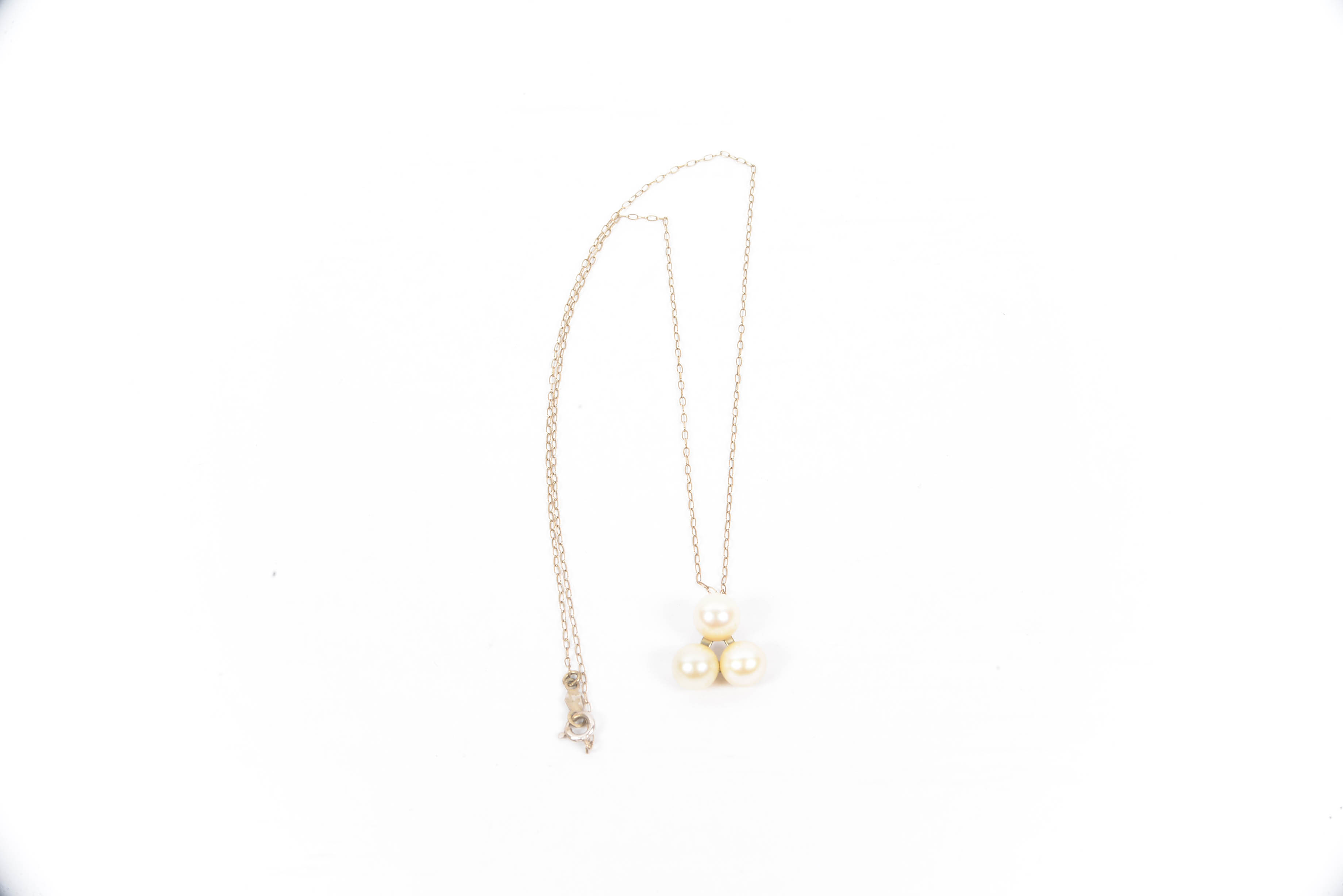 14K Gold Cultra Necklace (1950's) with Cultured Pearl Pendant